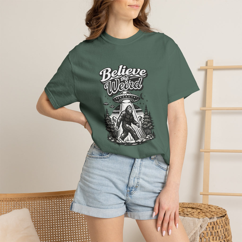Believe the Weird T-Shirt — Bigfoot Forest UFO Graphic Tee