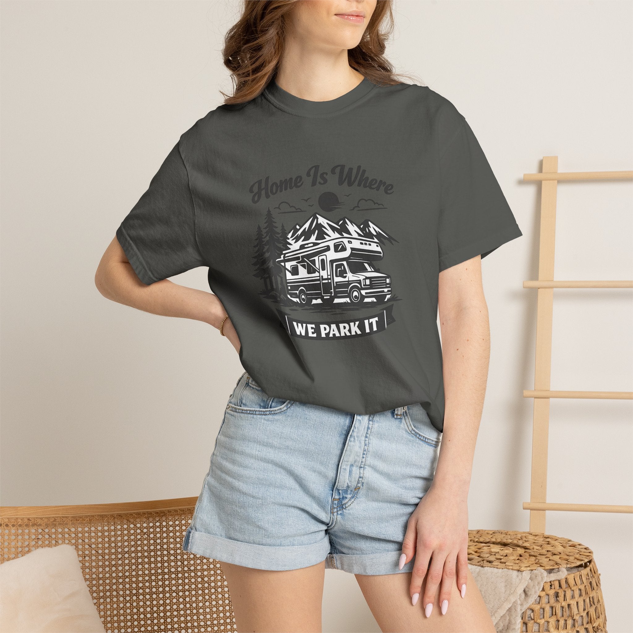 RV Camper T-Shirt — "Home Is Where We Park It" Graphic Tee for RV & van life lovers