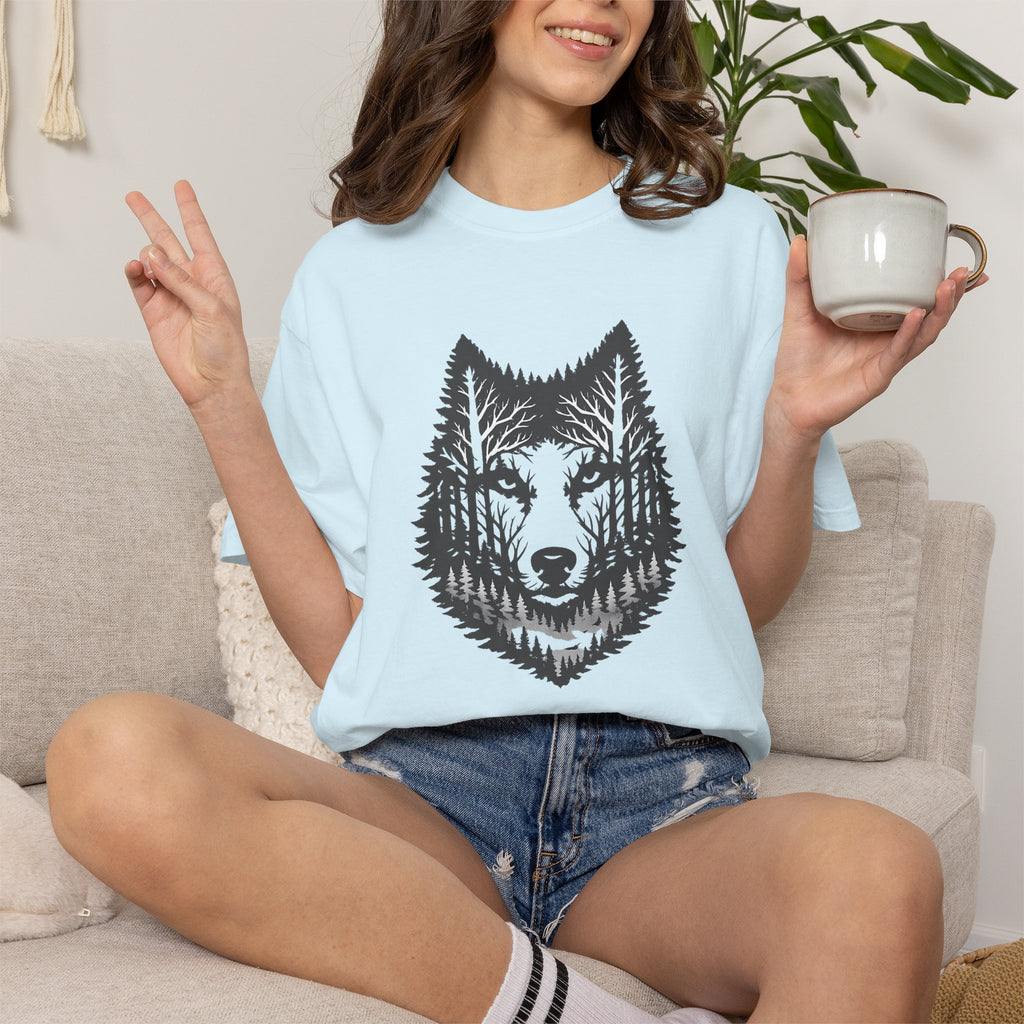 Wolf Forest T-Shirt — Geometric Woodland Wolf Graphic Tee