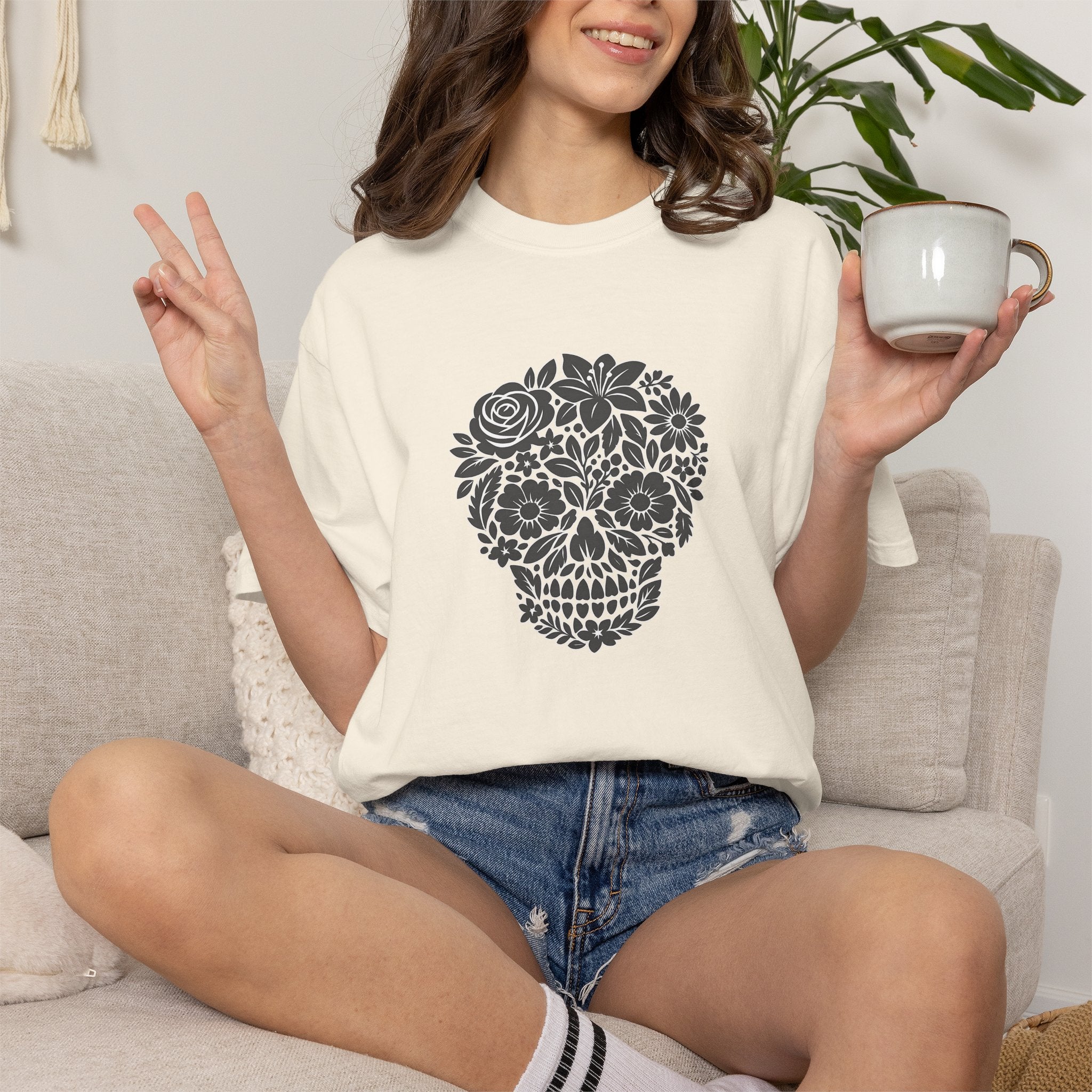 Floral Sugar Skull T-Shirt — Day of the Dead Floral Skull Tee