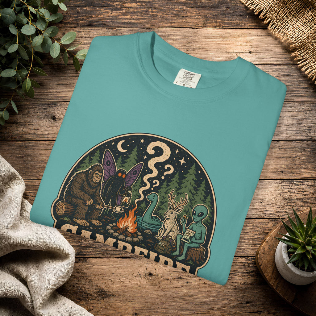 Campfire Cryptid Roll Call T-Shirt — Vintage Camping Patch Graphic
