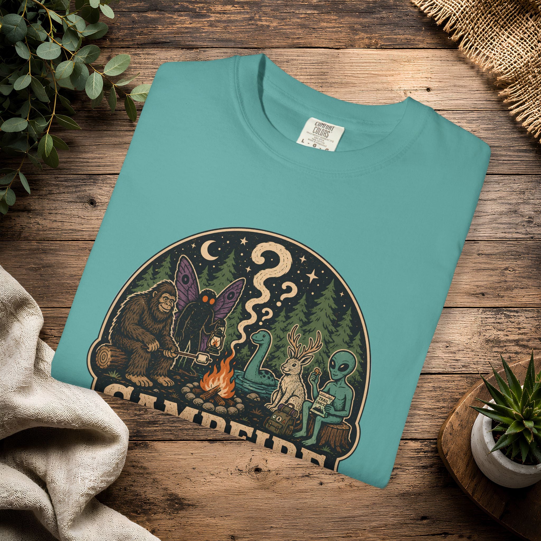 Campfire Cryptid Roll Call T-Shirt — Vintage Camping Patch Graphic