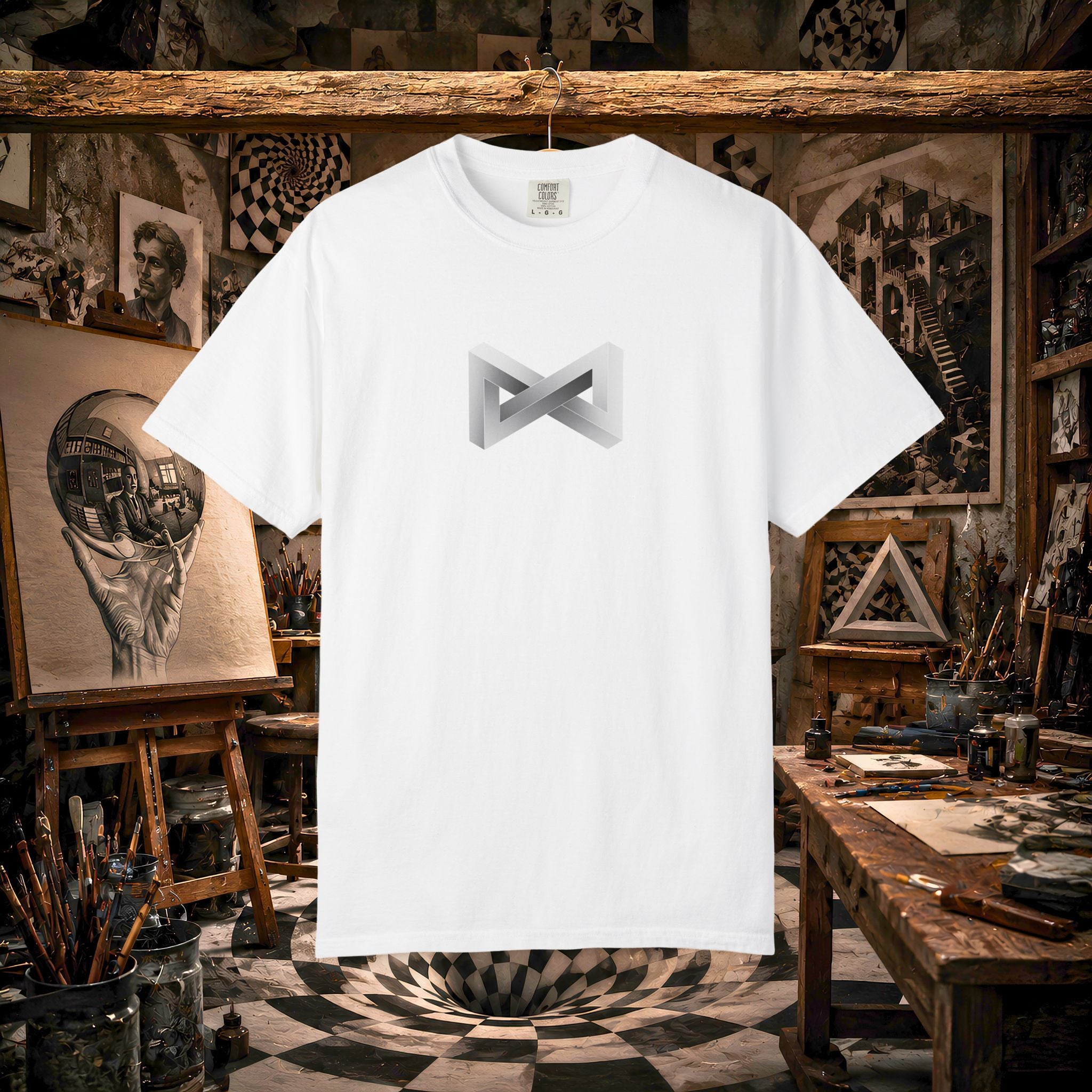 Optical Illusion Logo T-Shirt — Minimal Monochrome Infinity Design