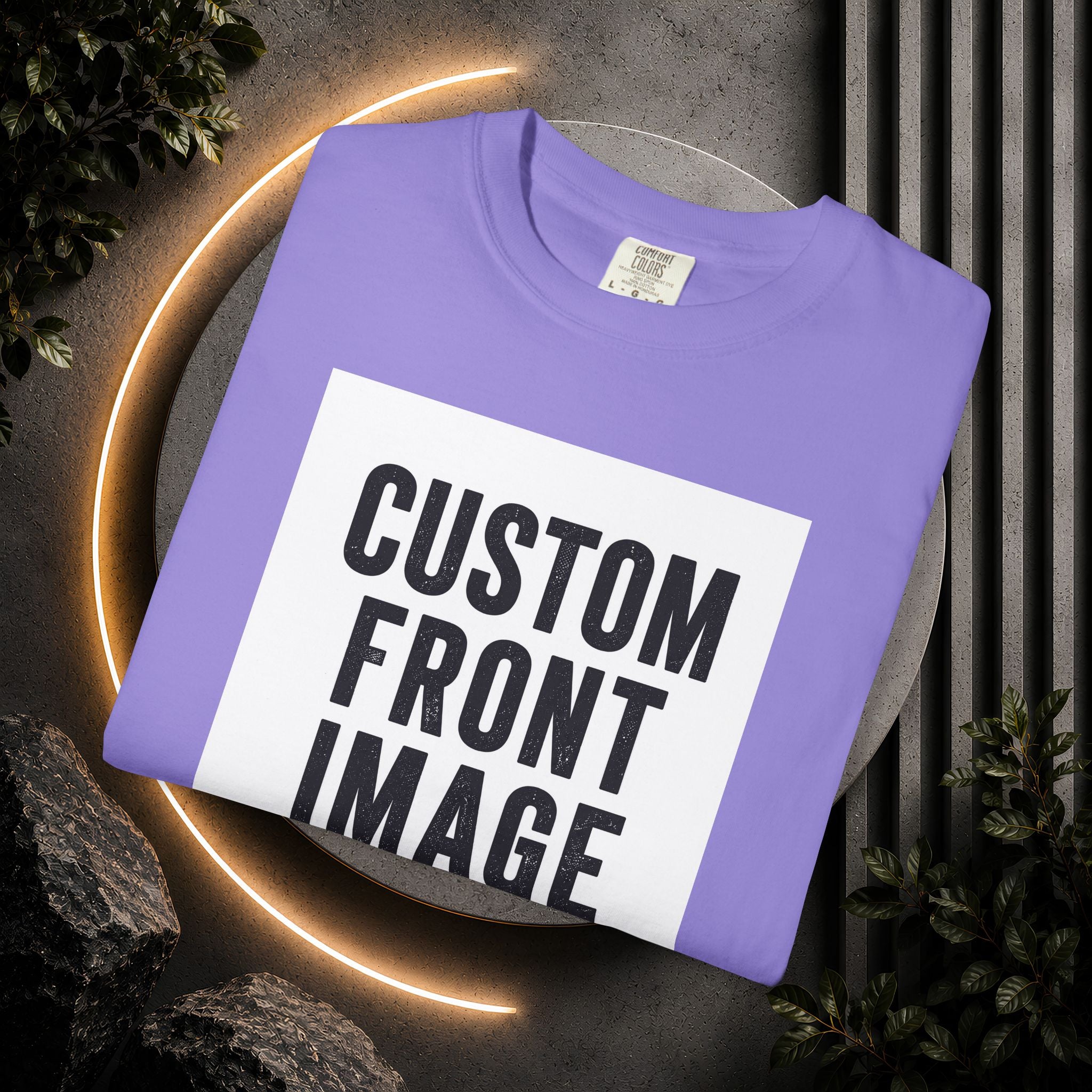 Custom Front Square Print T-Shirt — Personalized Text Bottom & Image Tee