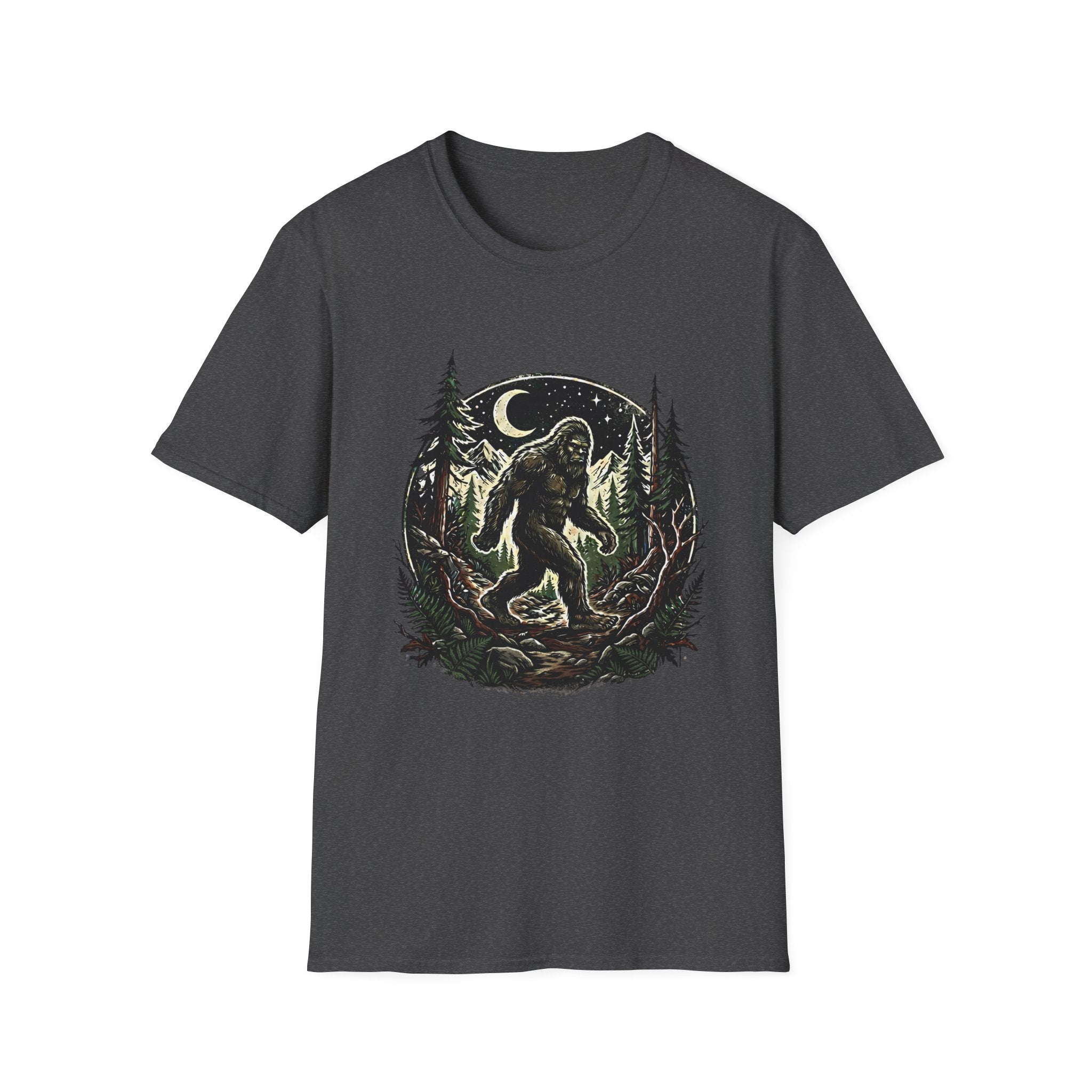 Bigfoot Forest Moon T-Shirt | Sasquatch Night Hiking Design