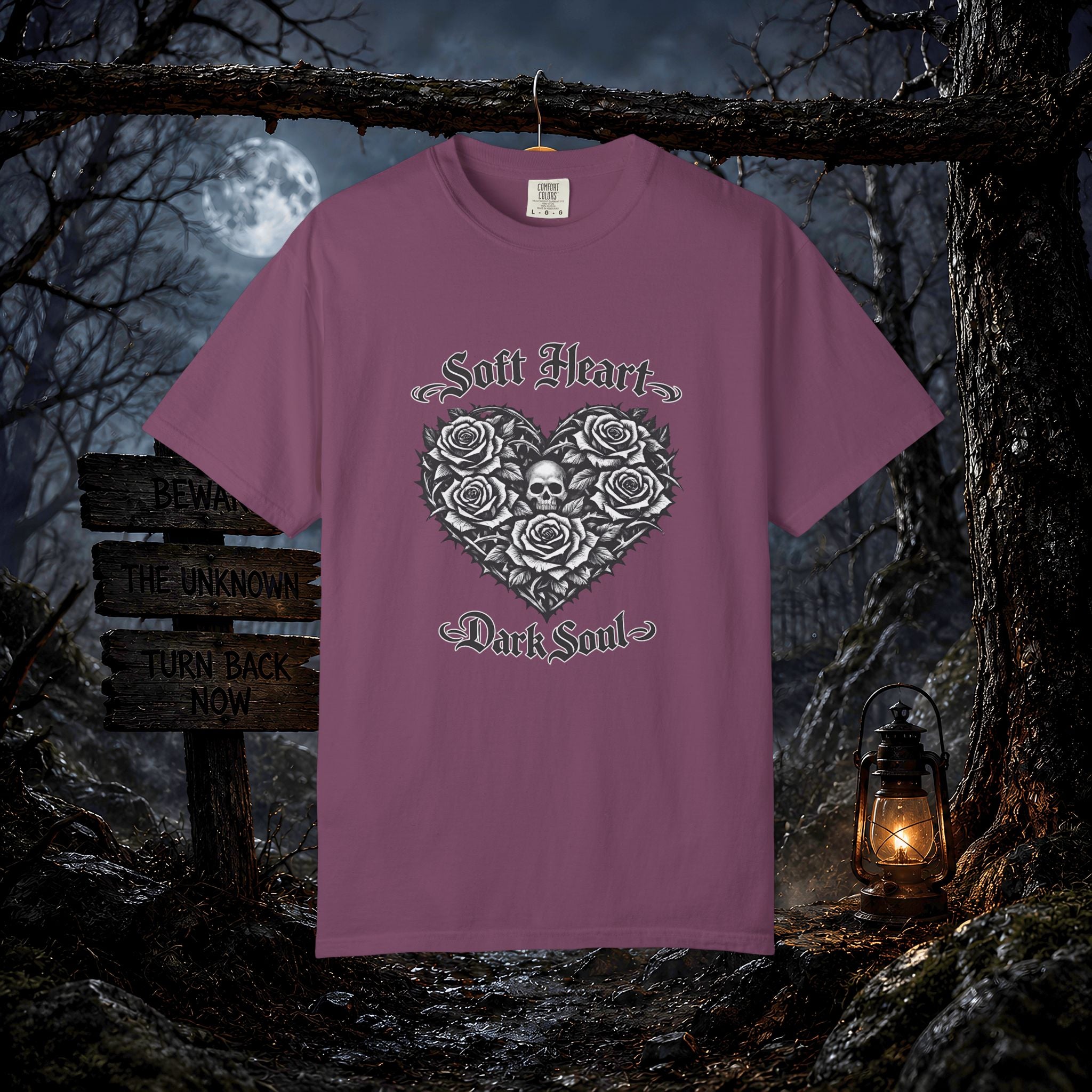 Soft Heart Dark Soul T-Shirt — Gothic Rose Skull Graphic Tee