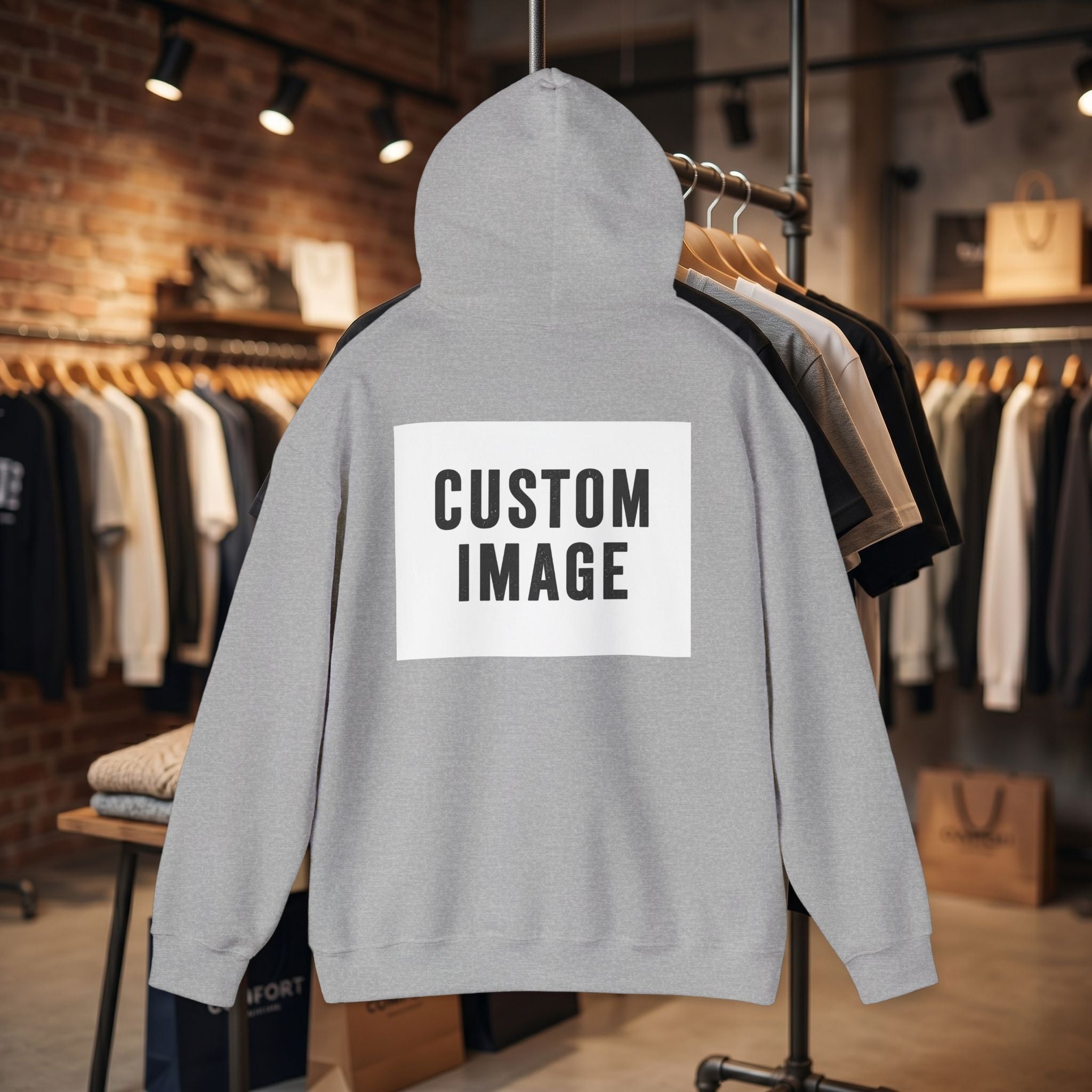 Custom Front Small Left and Back Image Hoodie — Personalized White Pullover Hooded Sweatshirt