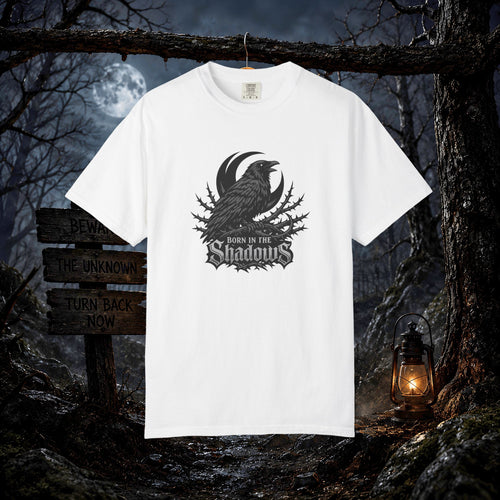 Born in the Shadows T-Shirt — Gothic Raven Graphic Tee
