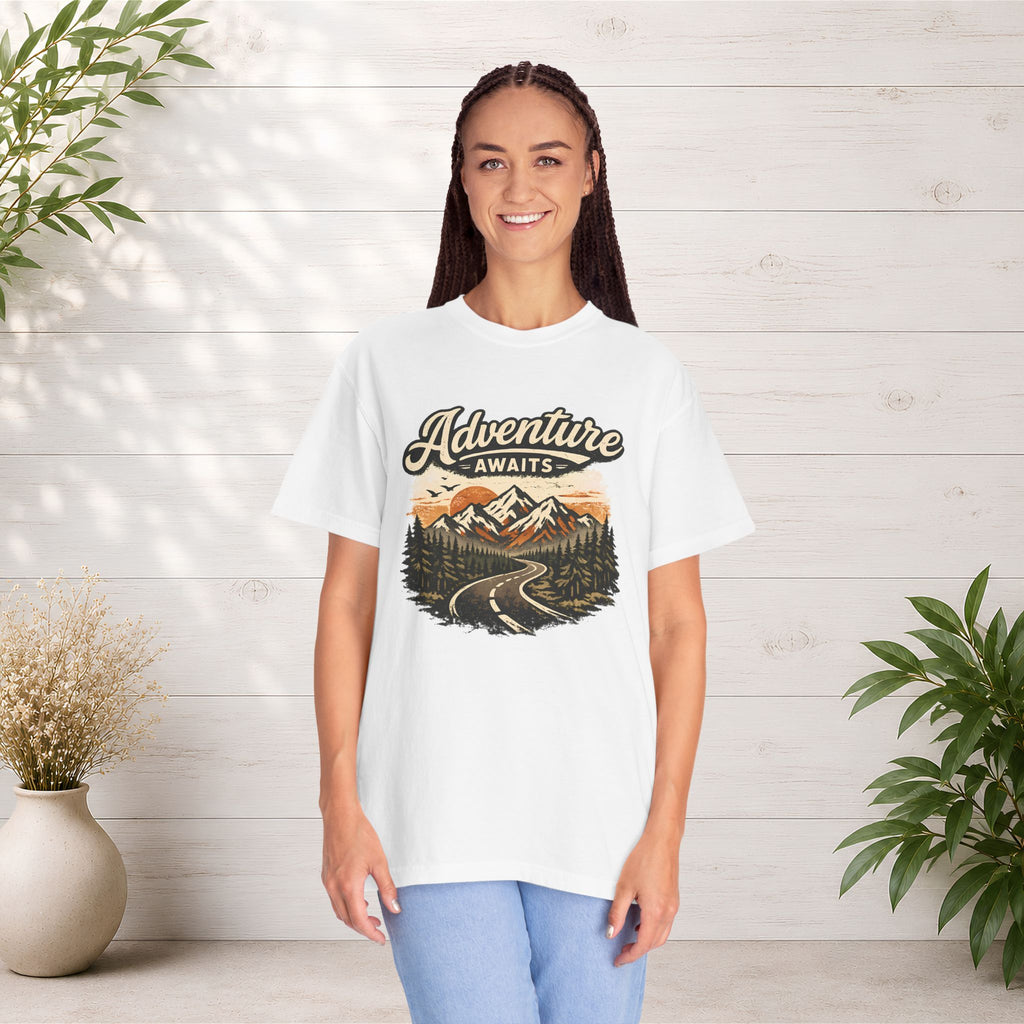 Adventure Awaits T-Shirt — Scenic Mountain Road Graphic Tee