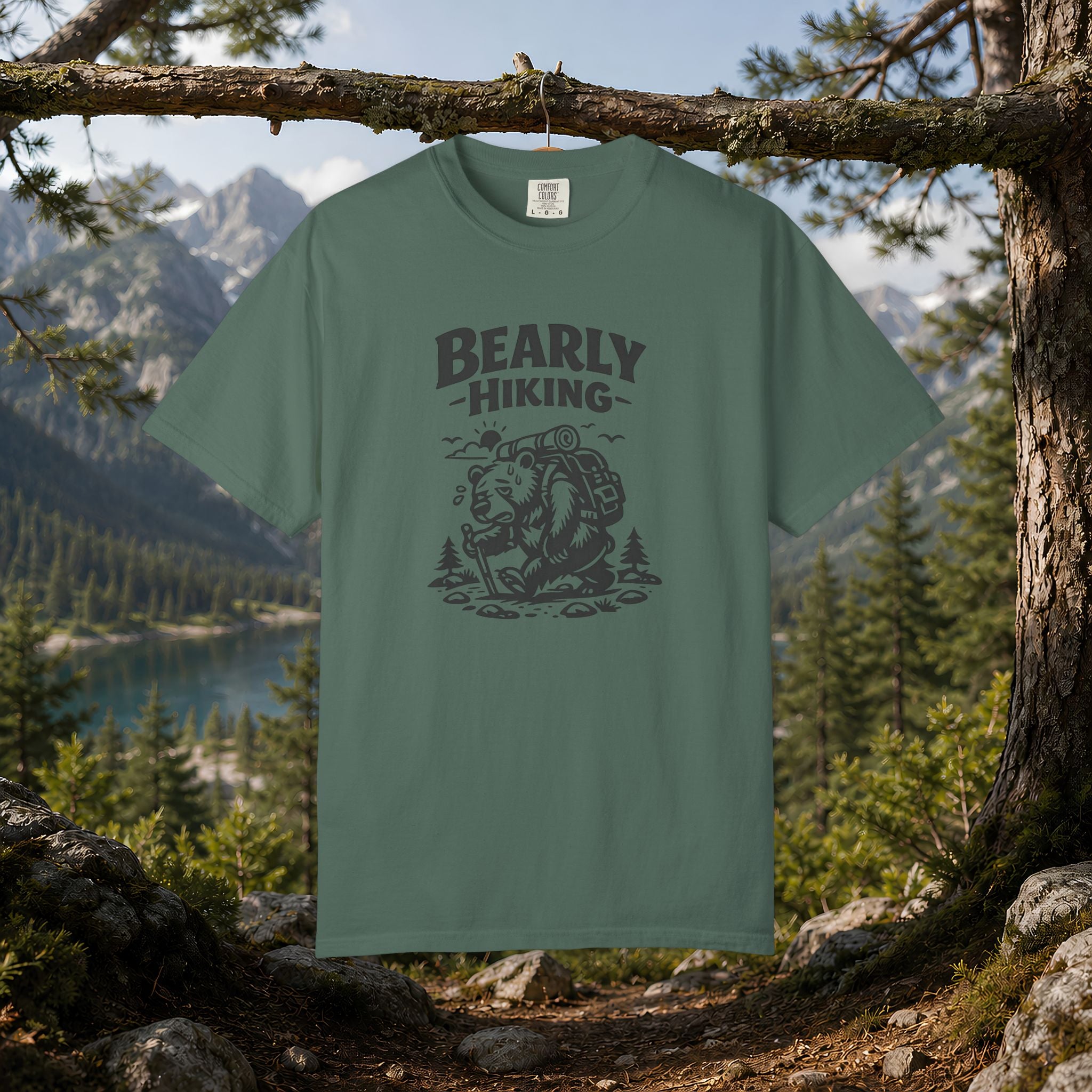 Bearly Hiking T-Shirt — Funny Bear Backpacking Graphic Tee for Hikers & Outdoor Lovers