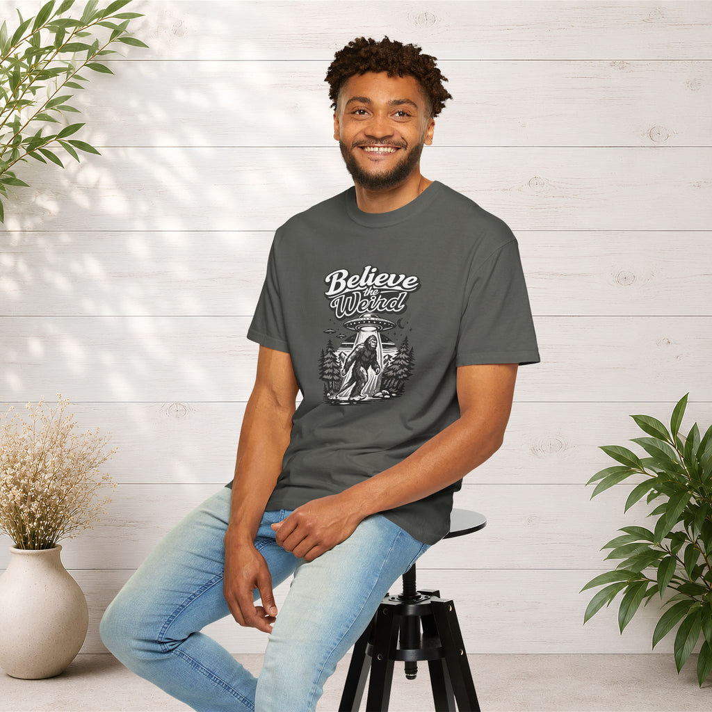 Believe the Weird T-Shirt — Bigfoot Forest UFO Graphic Tee