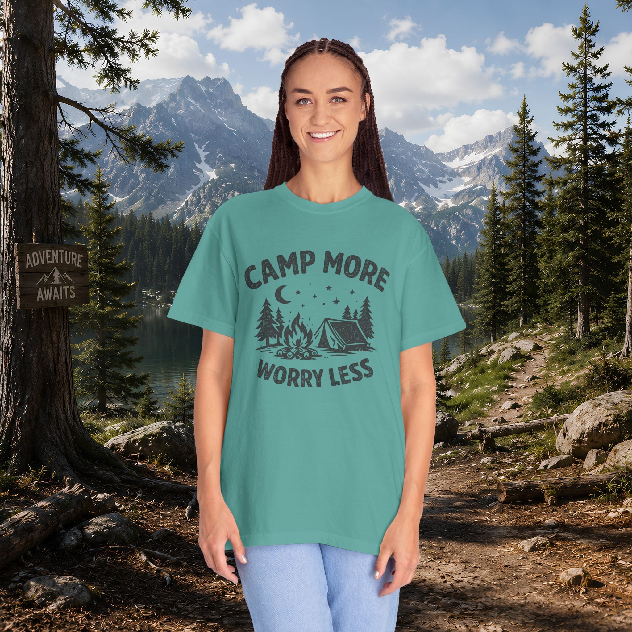 Camp More Worry Less T-Shirt - Camping Enthusiast Tee