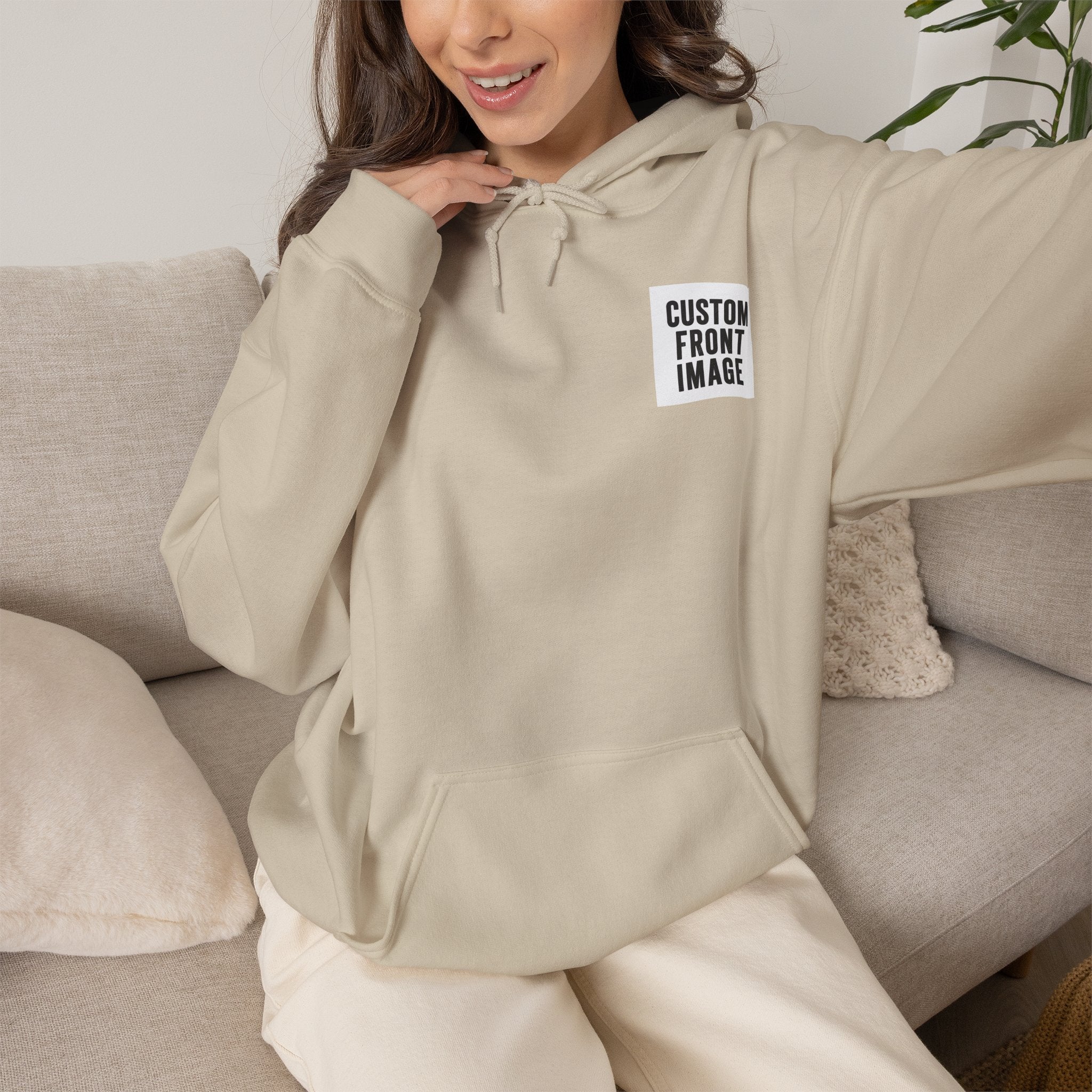 Custom Front Small Left Image Hoodie — Personalized White Pullover Hooded Sweatshirt