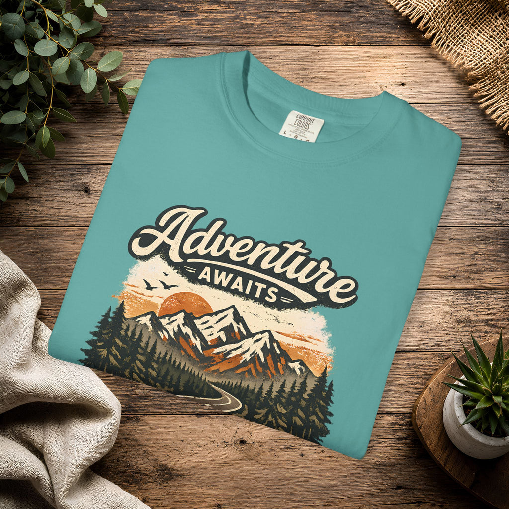 Adventure Awaits T-Shirt — Scenic Mountain Road Graphic Tee