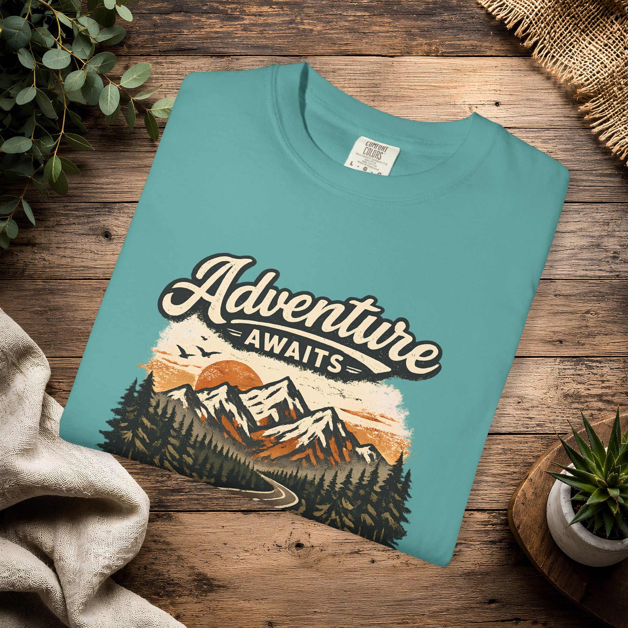 Adventure Awaits T-Shirt — Scenic Mountain Road Graphic Tee
