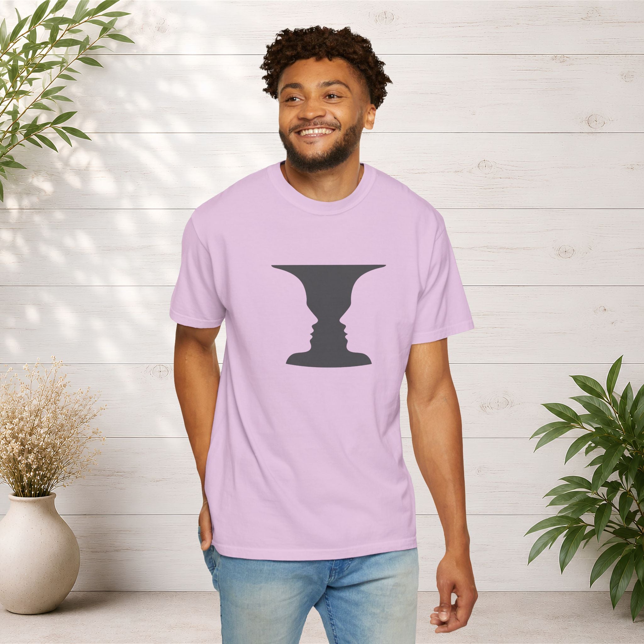 Optical Illusion Vase T-Shirt — Rubin’s Face Profile Graphic Tee