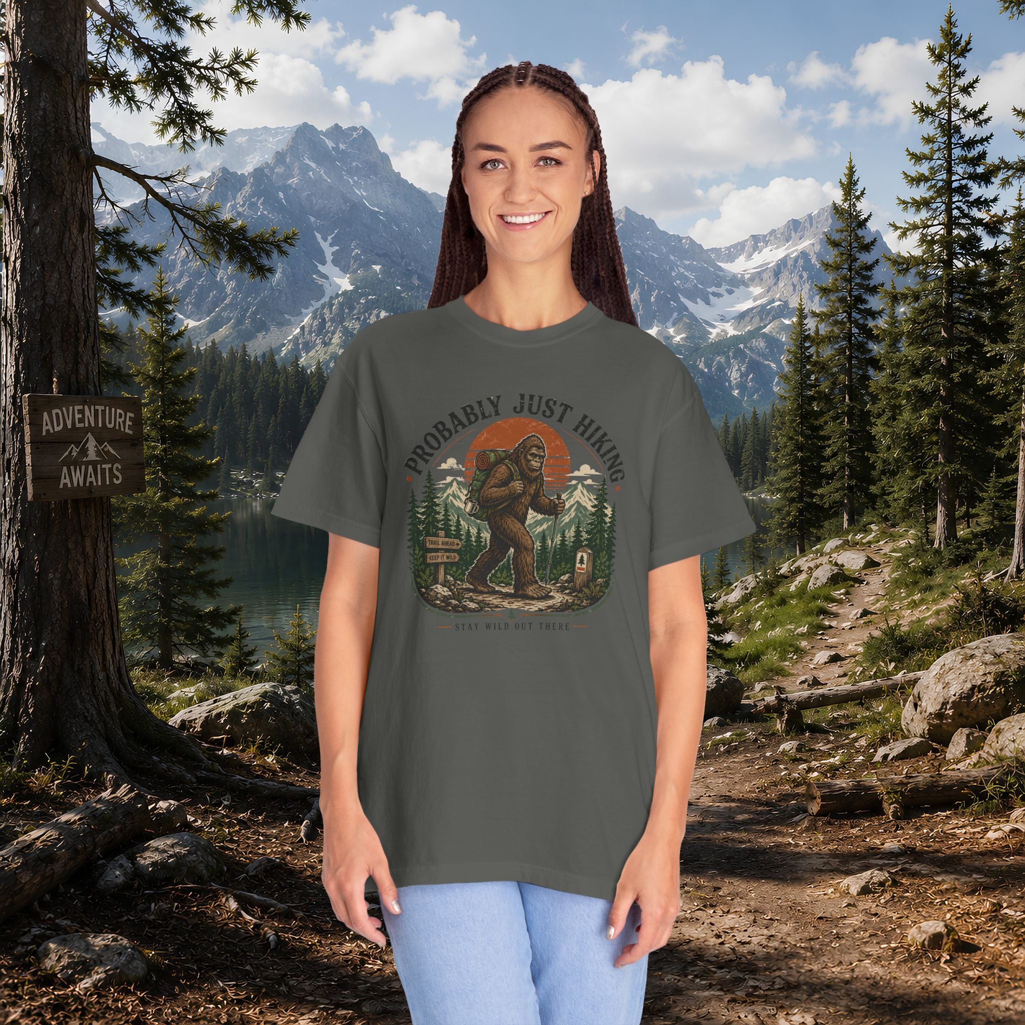 Probably Just Hiking T-Shirt — Bigfoot Forest Adventure Tee