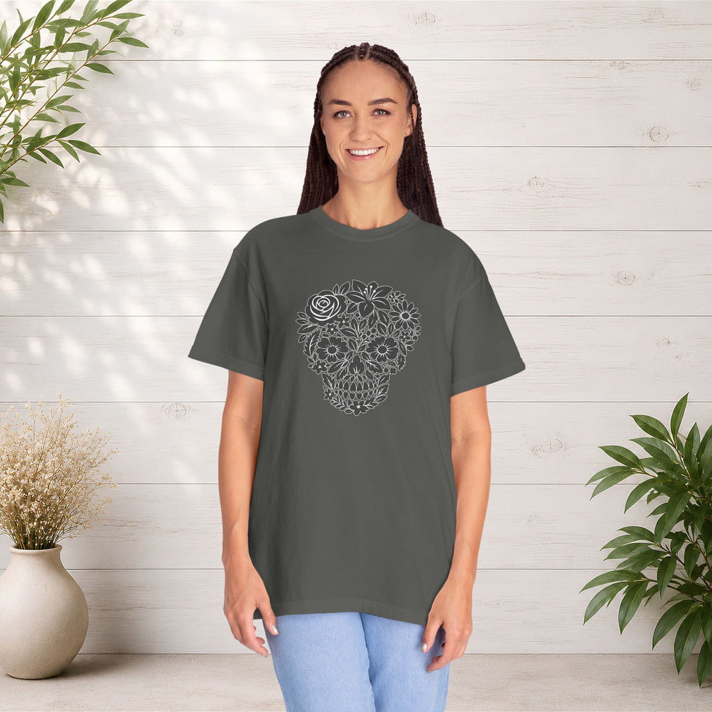 Floral Sugar Skull T-Shirt — Day of the Dead Floral Skull Tee