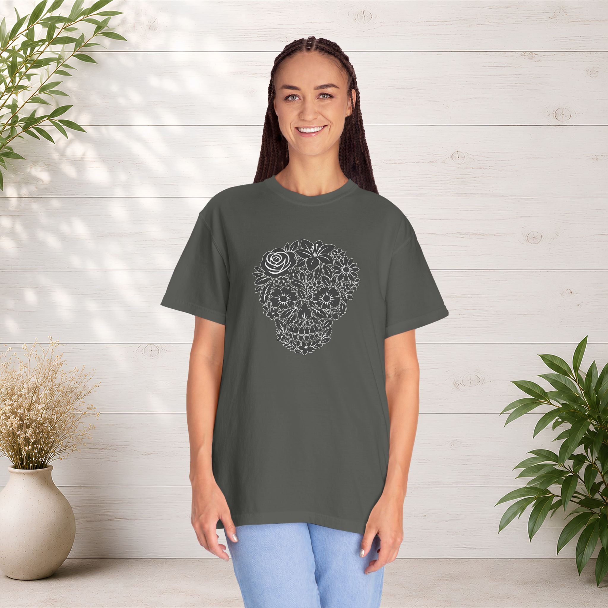 Floral Sugar Skull T-Shirt — Day of the Dead Floral Skull Tee