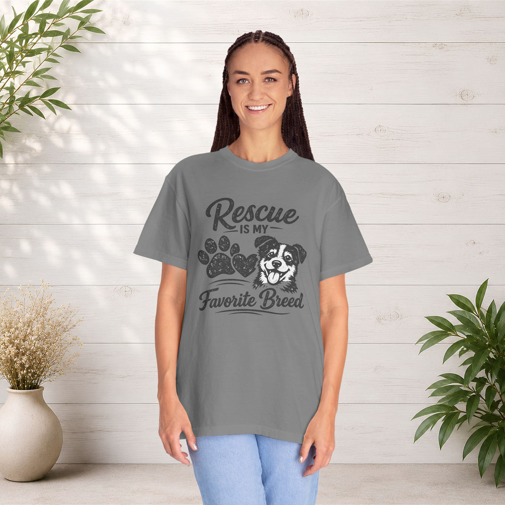 Rescue Is My Favorite Breed T-Shirt — Dog Rescue Paw Print Tee