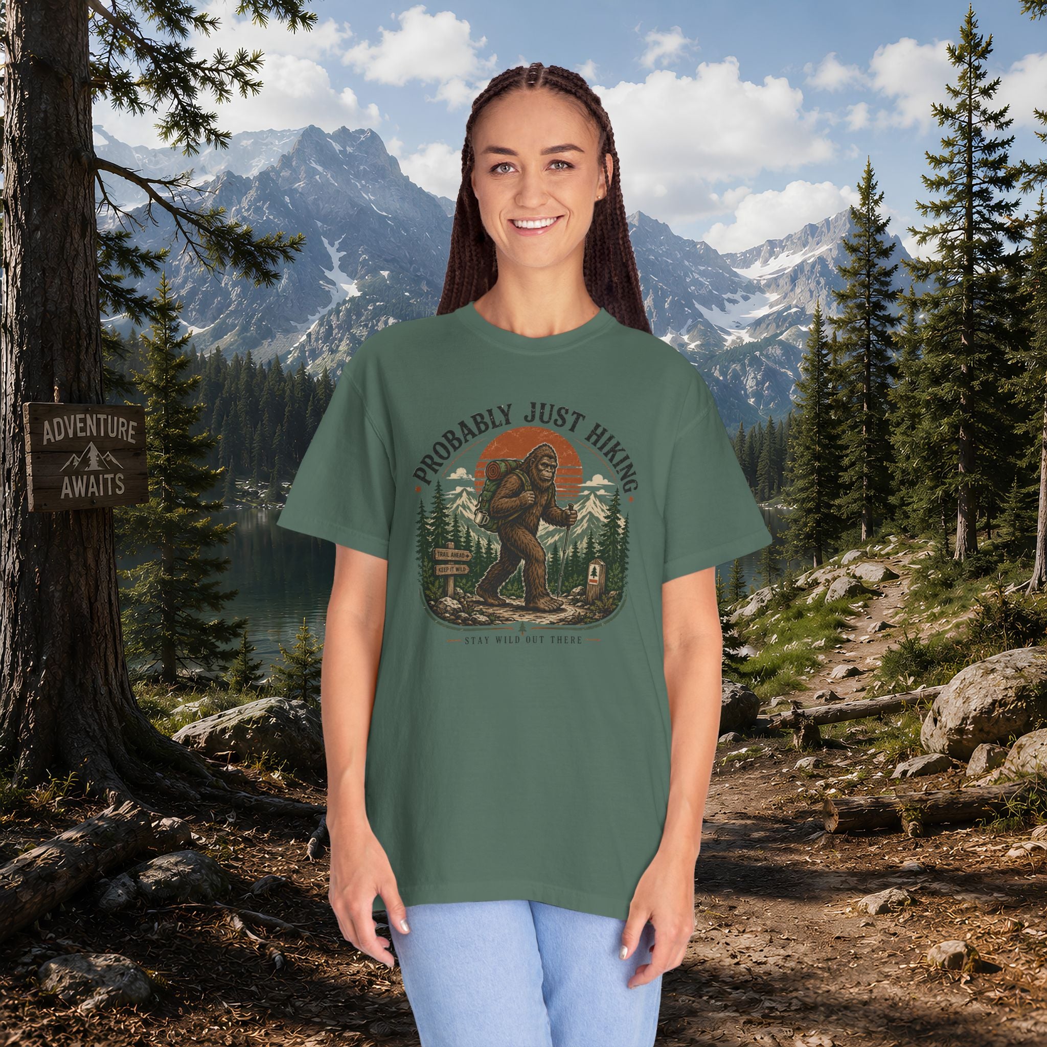 Probably Just Hiking T-Shirt — Bigfoot Forest Adventure Tee