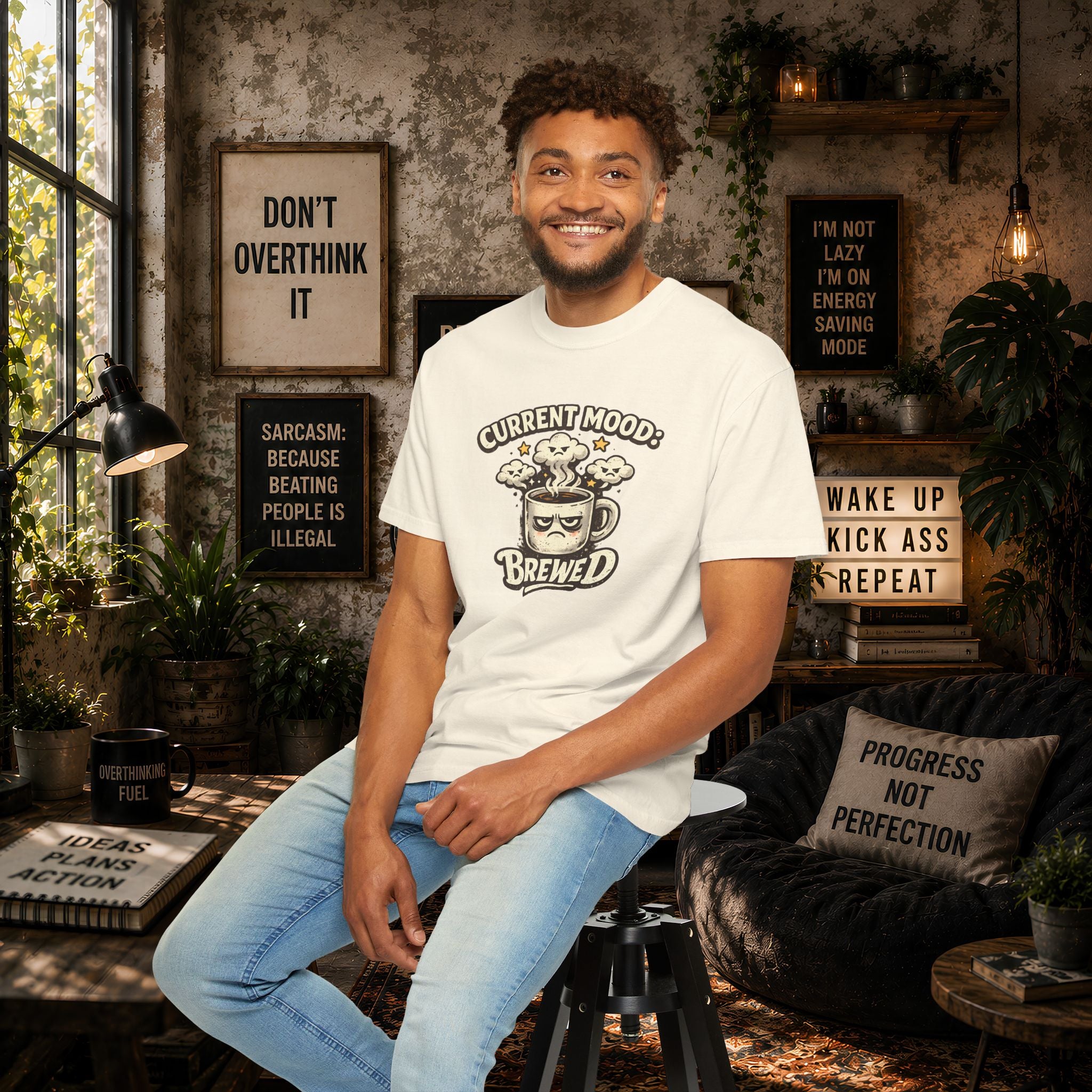 Coffee T-Shirt — "Current Mood: Brewed" Graphic Tee