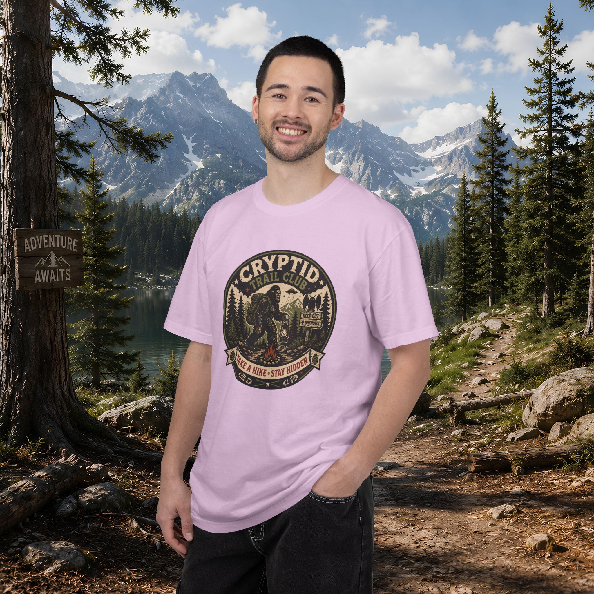 Cryptid Trail Club T-Shirt — "Take a Hike, Stay Hidden" Outdoor Sasquatch Tee