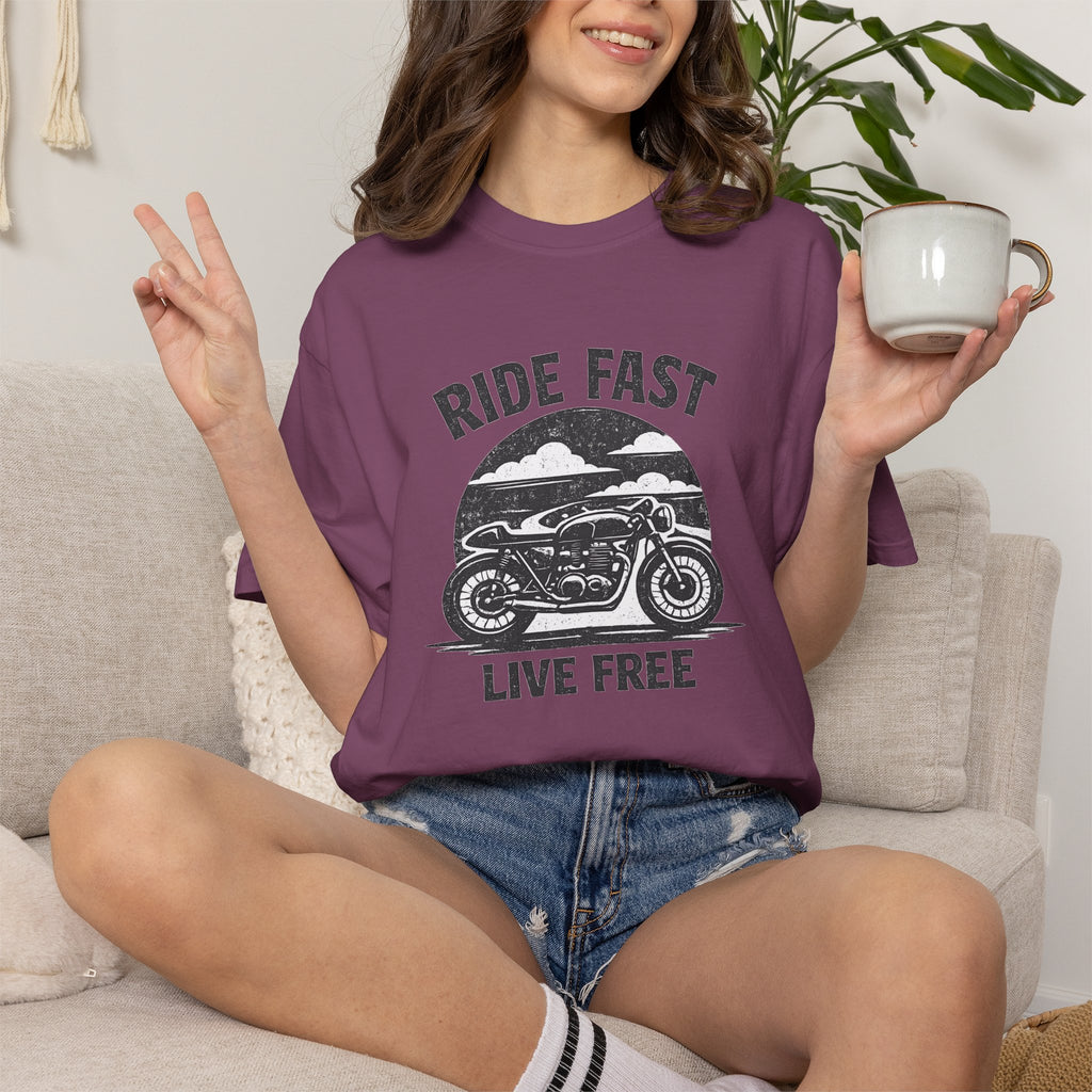 Ride Fast Live Free Motorcycle T-Shirt — Vintage Biker Tee for Riders