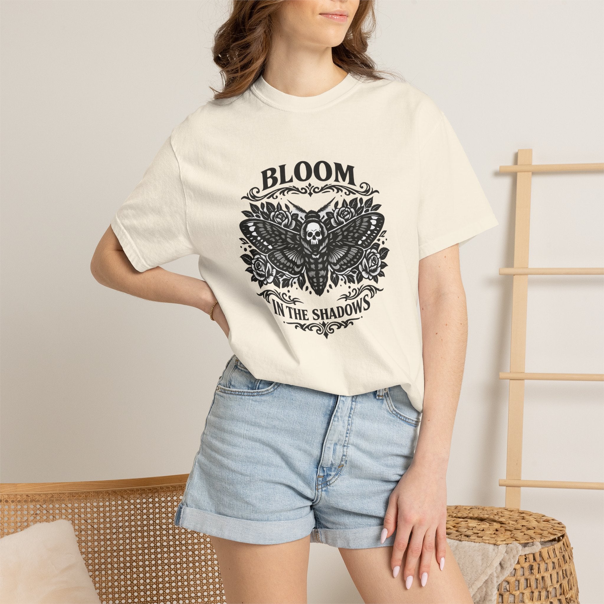 Bloom in the Shadows T-Shirt — Gothic Floral Skull Tee