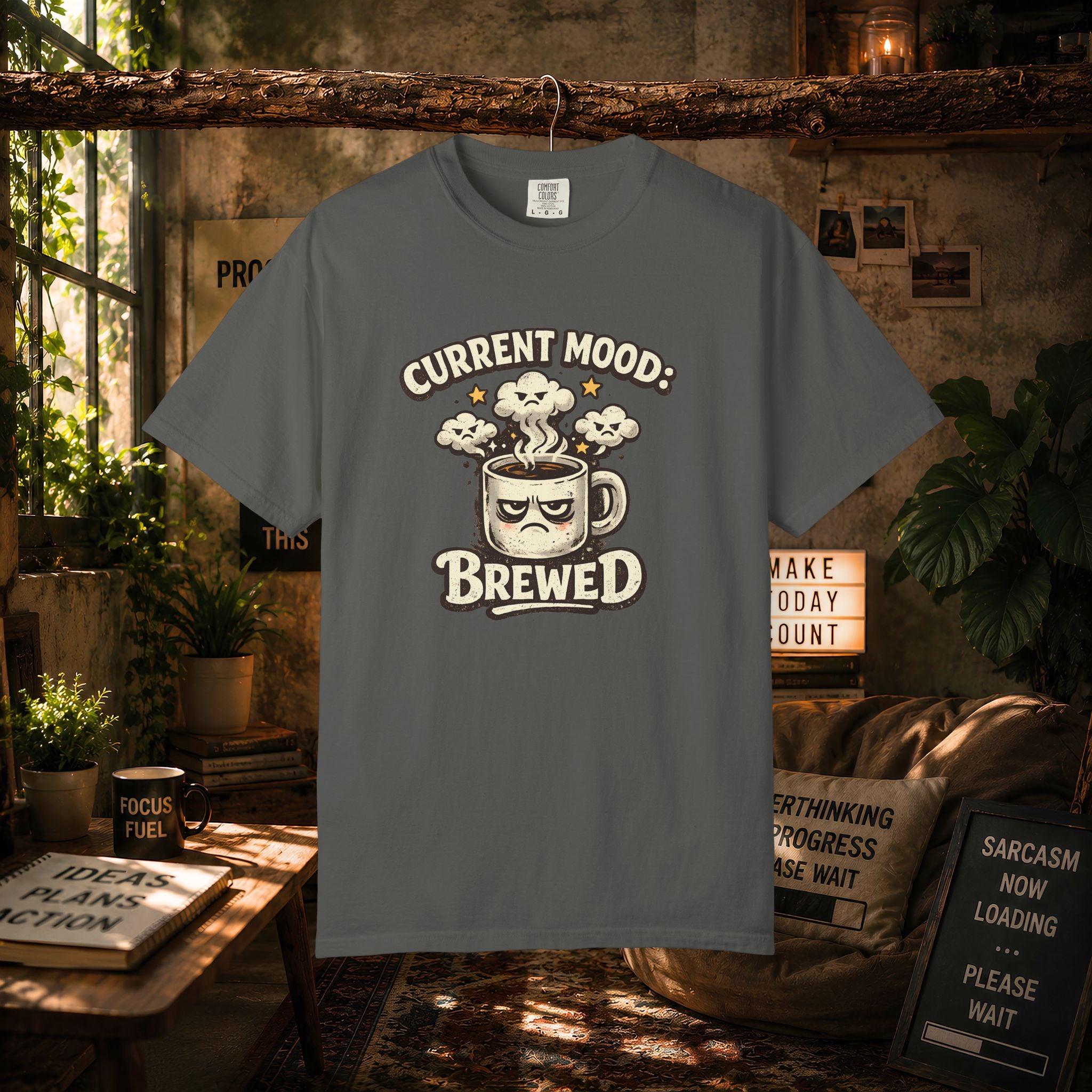 Coffee T-Shirt — "Current Mood: Brewed" Graphic Tee