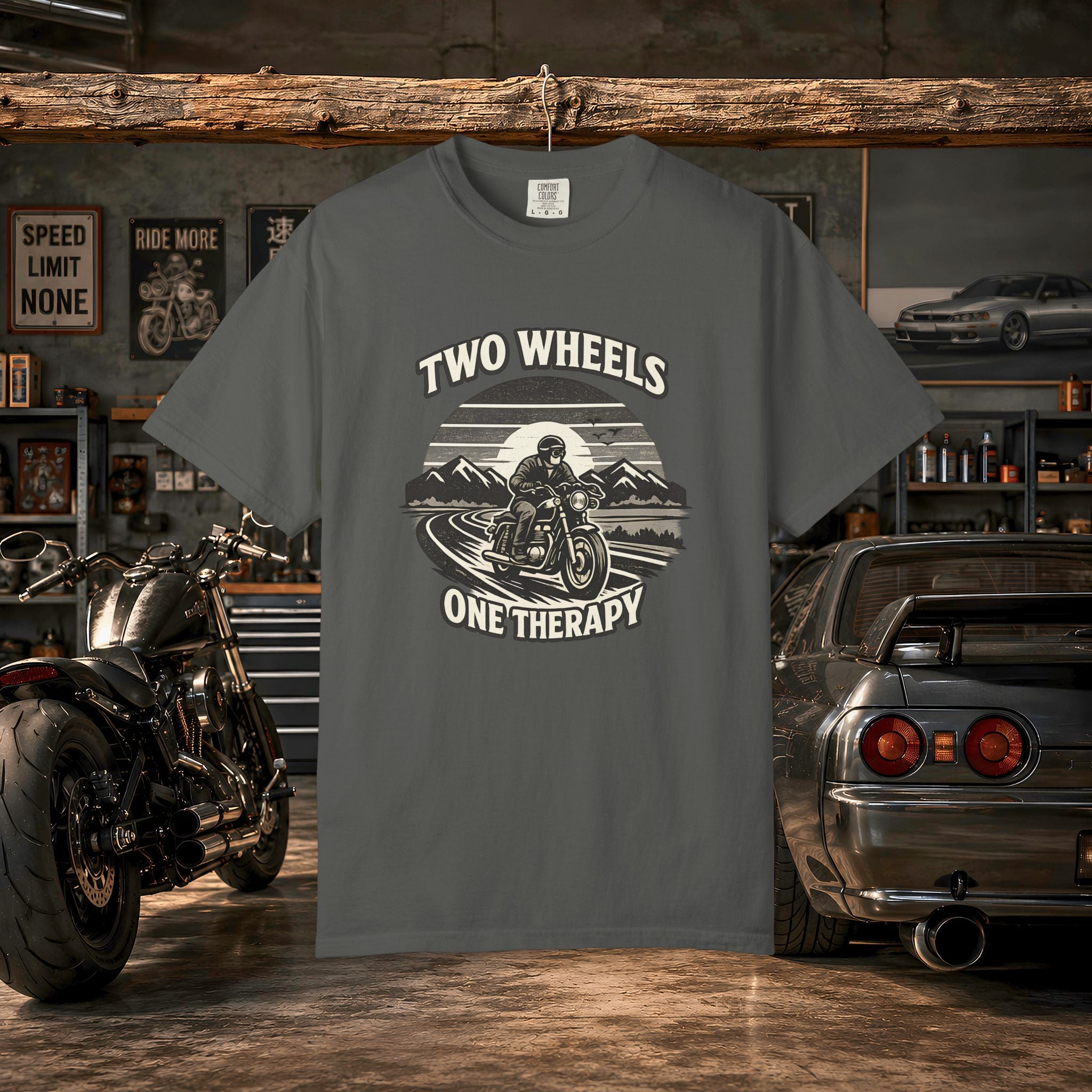 Motorcycle T-Shirt – "Two Wheels One Therapy" Rider Tee