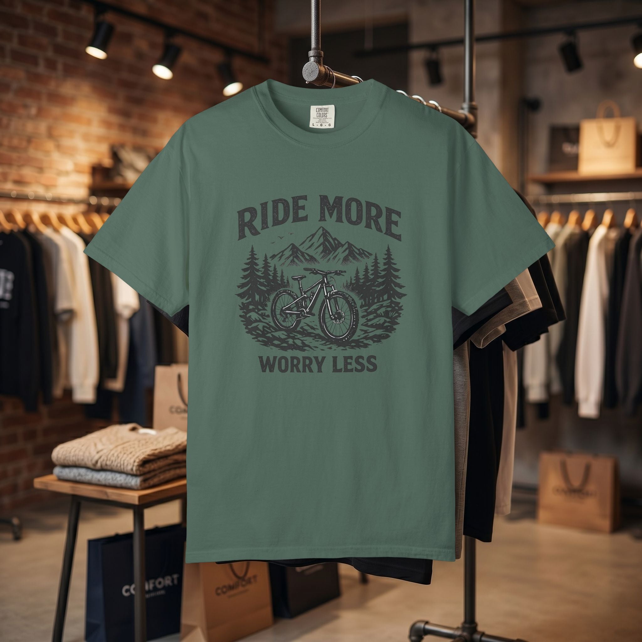 Ride More Worry Less T-Shirt — Mountain Bike Adventure Tee