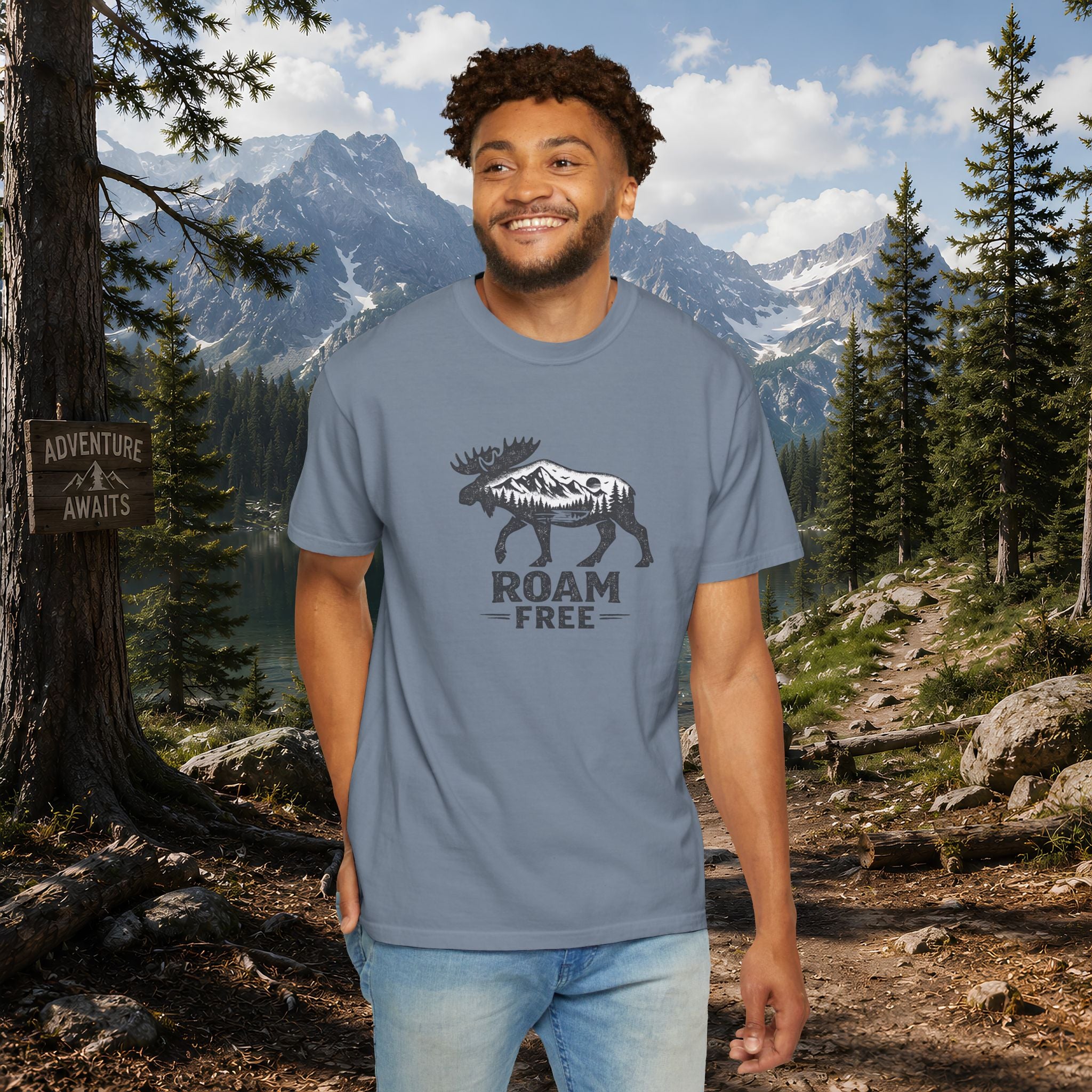 Roam Free Moose T-Shirt — Outdoorsy Nature Graphic Tee