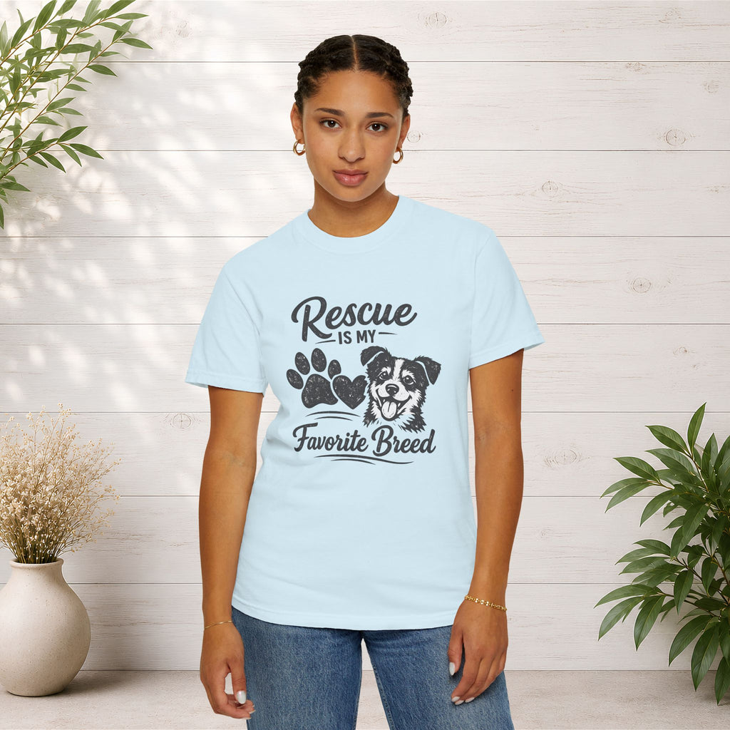 Rescue Is My Favorite Breed T-Shirt — Dog Rescue Paw Print Tee