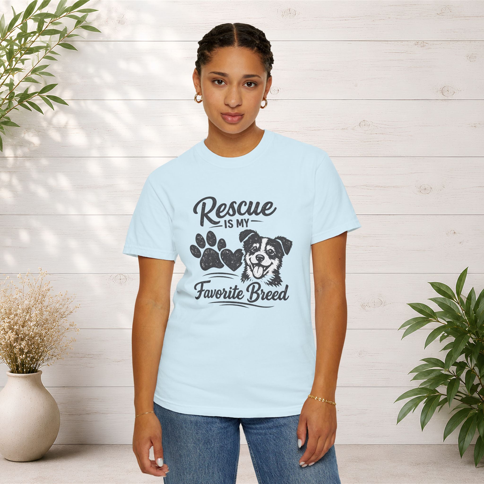 Rescue Is My Favorite Breed T-Shirt — Dog Rescue Paw Print Tee