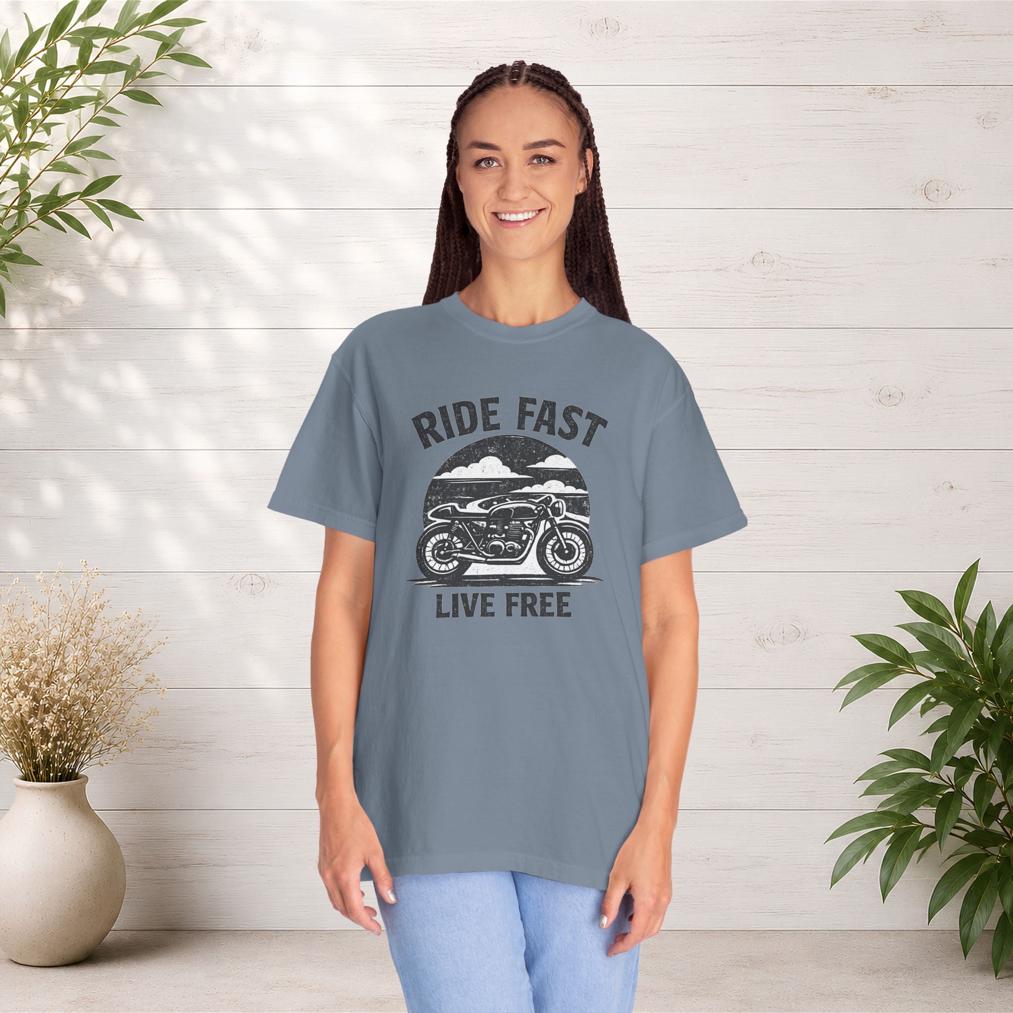 Ride Fast Live Free Motorcycle T-Shirt — Vintage Biker Tee for Riders