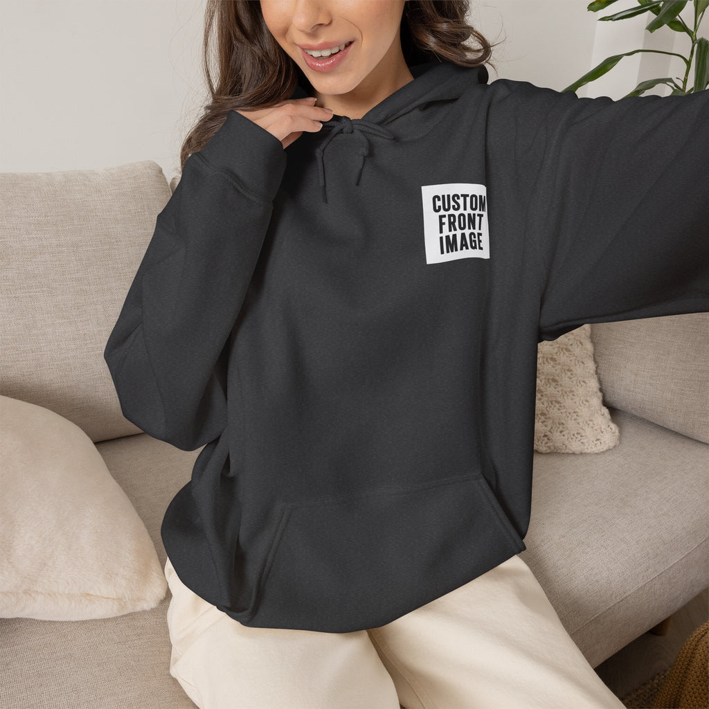 Custom Front Small Left and Back Image Hoodie — Personalized White Pullover Hooded Sweatshirt