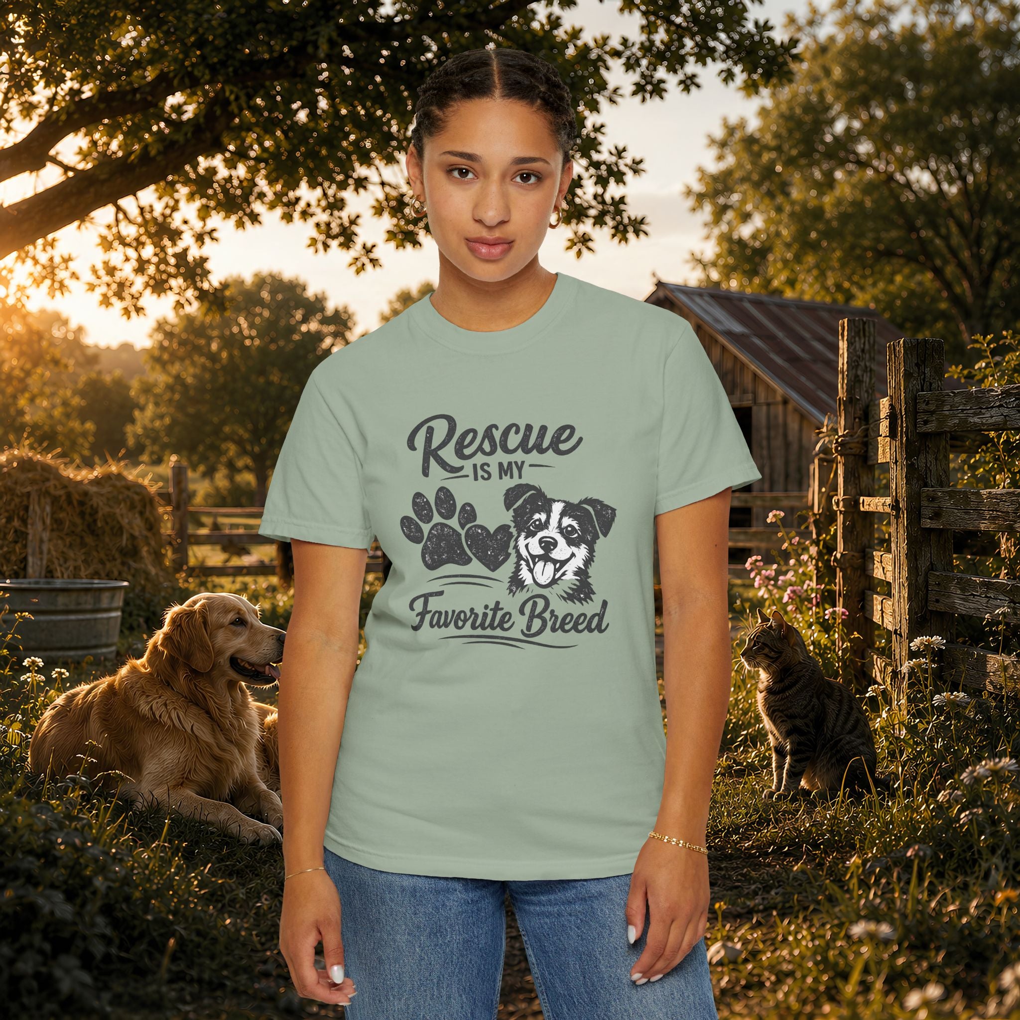 Rescue Is My Favorite Breed T-Shirt — Dog Rescue Paw Print Tee