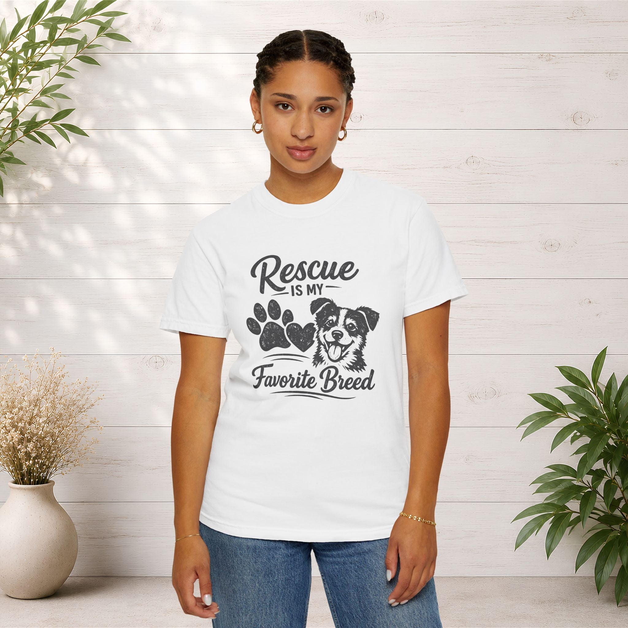 Rescue Is My Favorite Breed T-Shirt — Dog Rescue Paw Print Tee