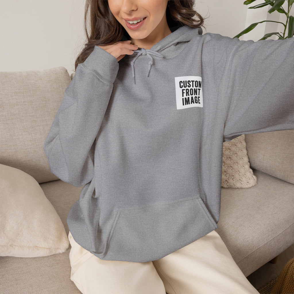 Custom Front Small Left Image Hoodie — Personalized White Pullover Hooded Sweatshirt