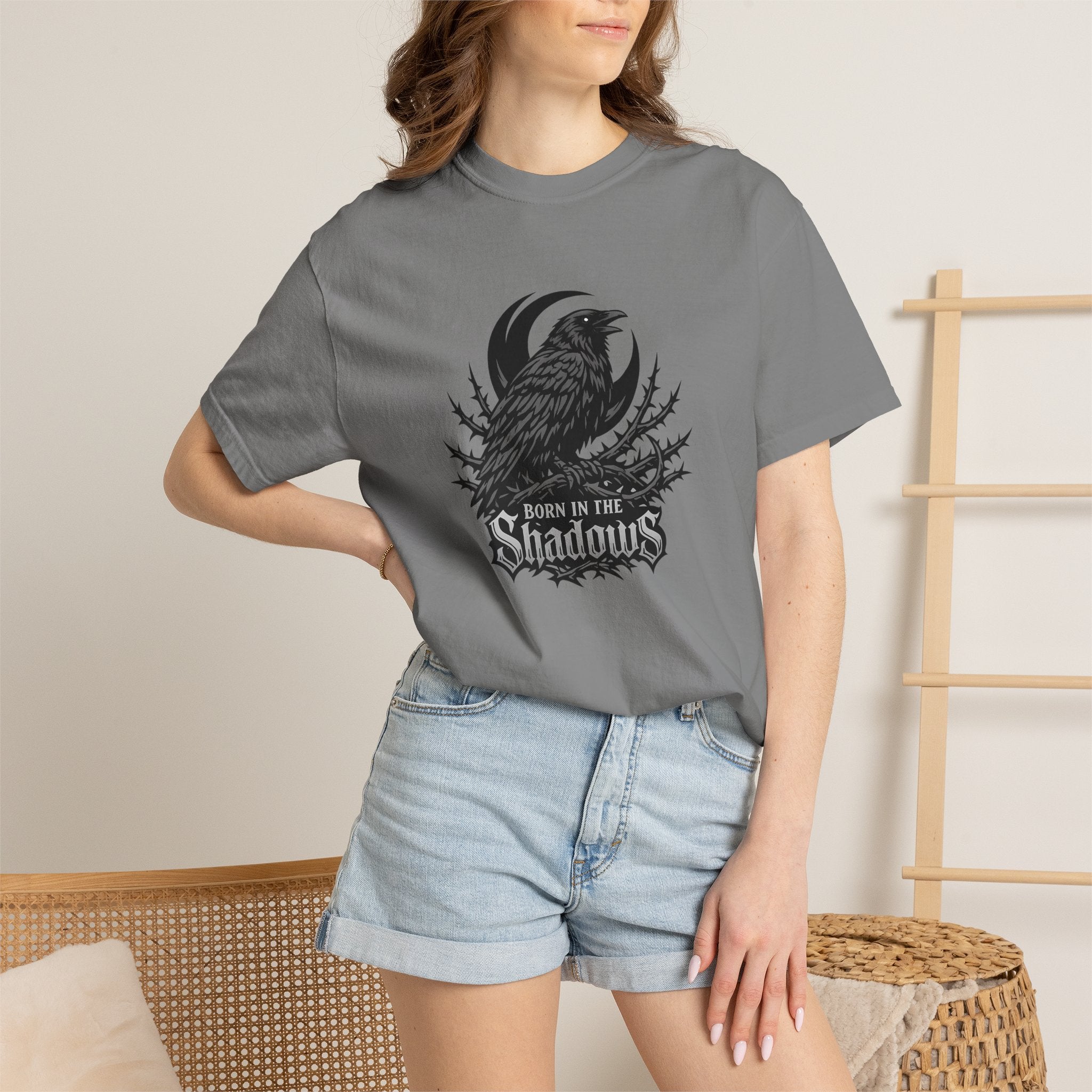 Raven in the Shadows T-Shirt — Gothic Raven Graphic Tee