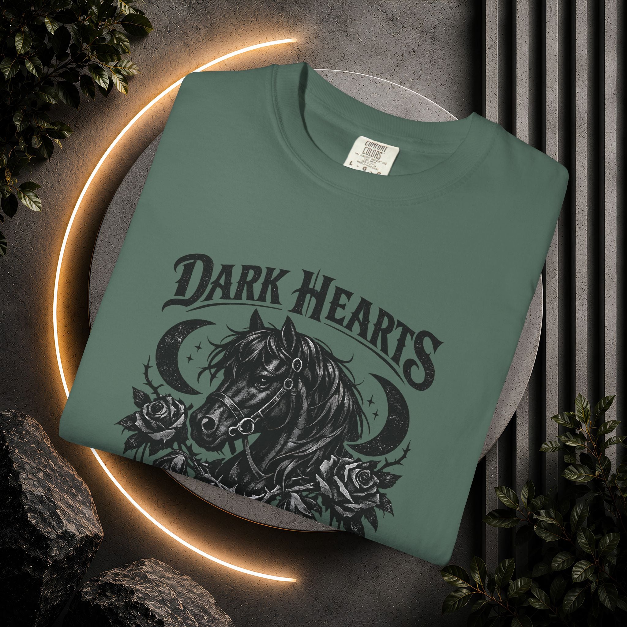 Dark Hearts Ride Free T-Shirt — Gothic Horse Rider Graphic Tee
