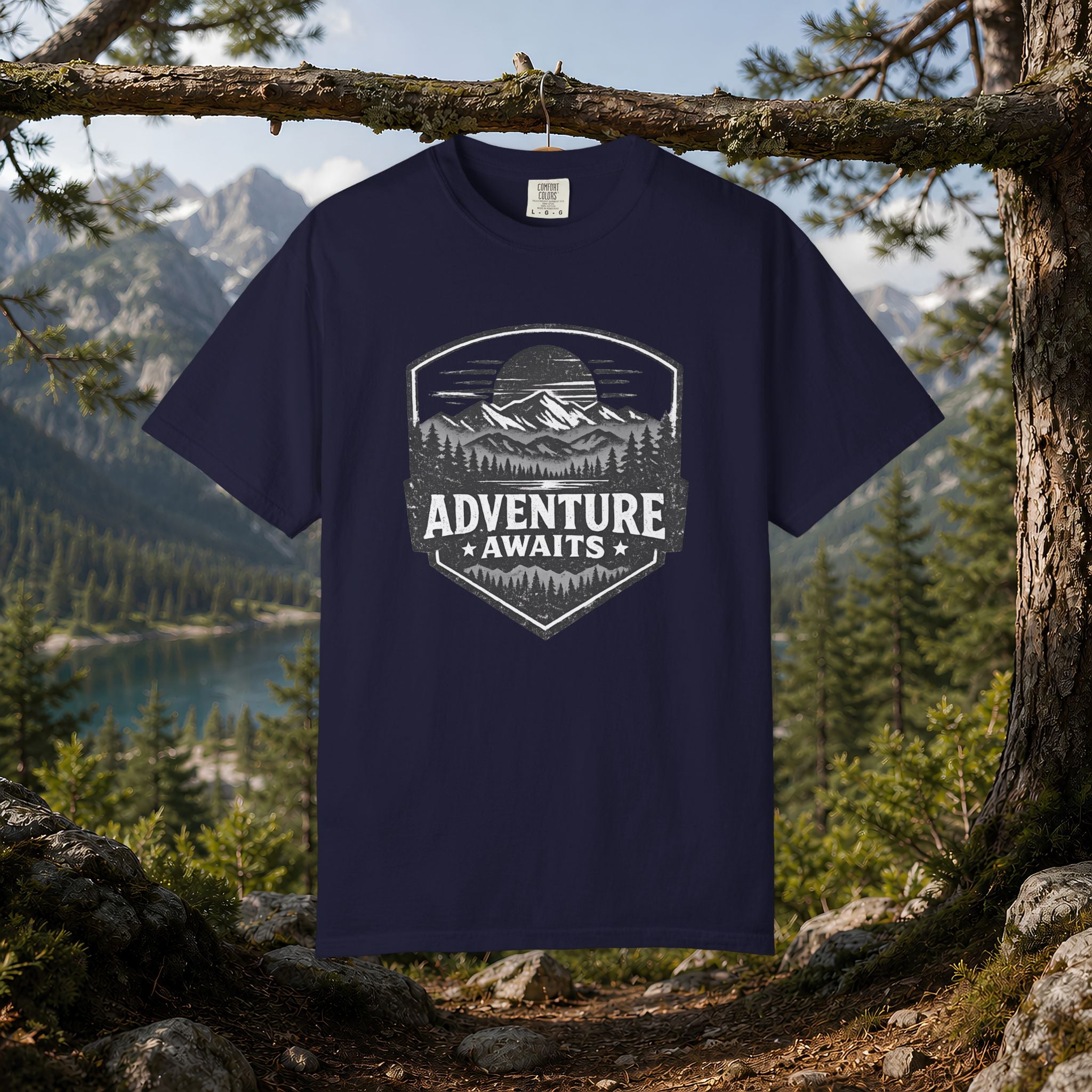 Adventure Awaits T-Shirt — Mountain Hiking Outdoors Tee