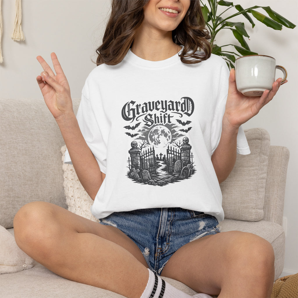 Graveyard Shift T-Shirt — Gothic Cemetery Skull Night Shift Tee