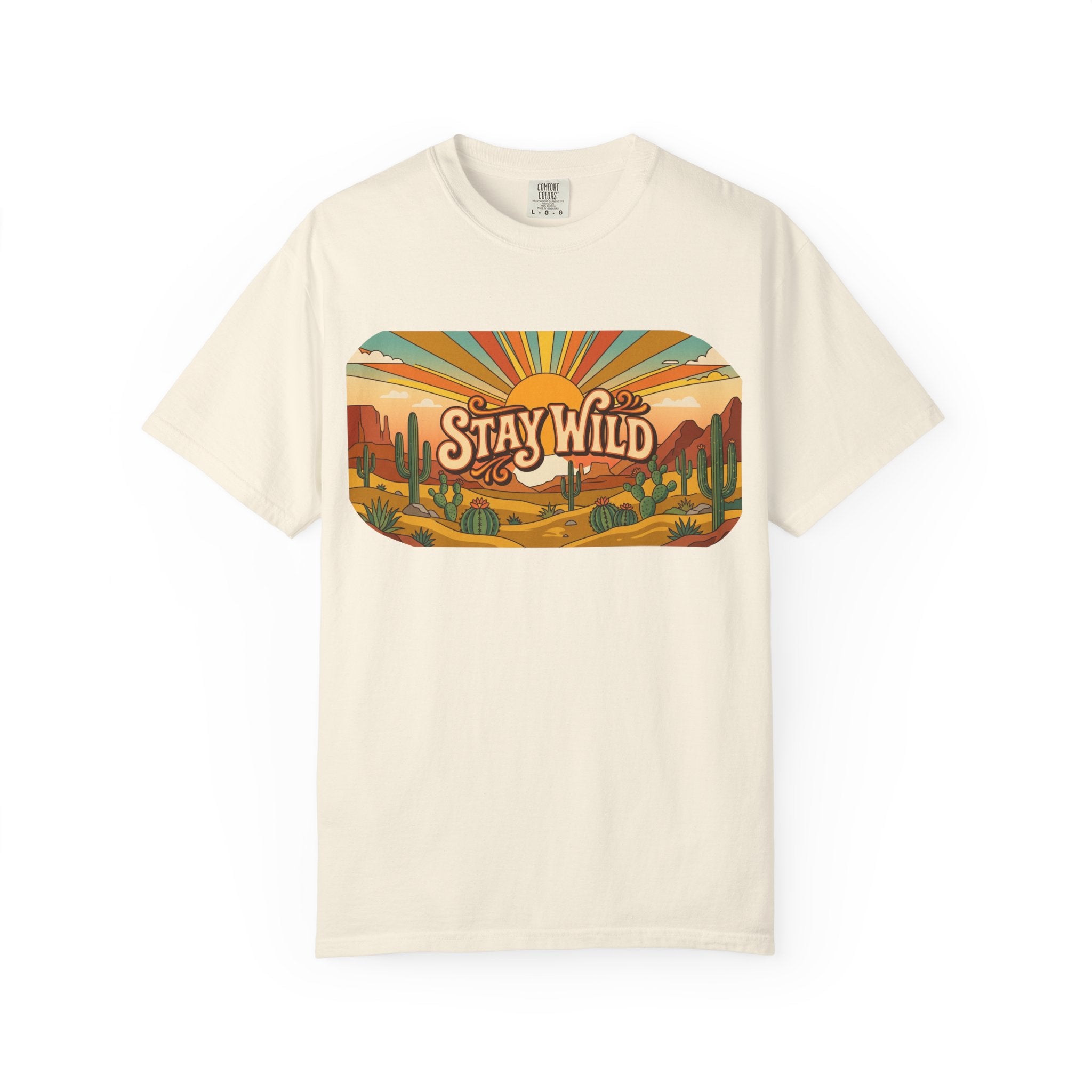 Stay Wild Desert Sunset T-shirt | Retro Cactus Landscape