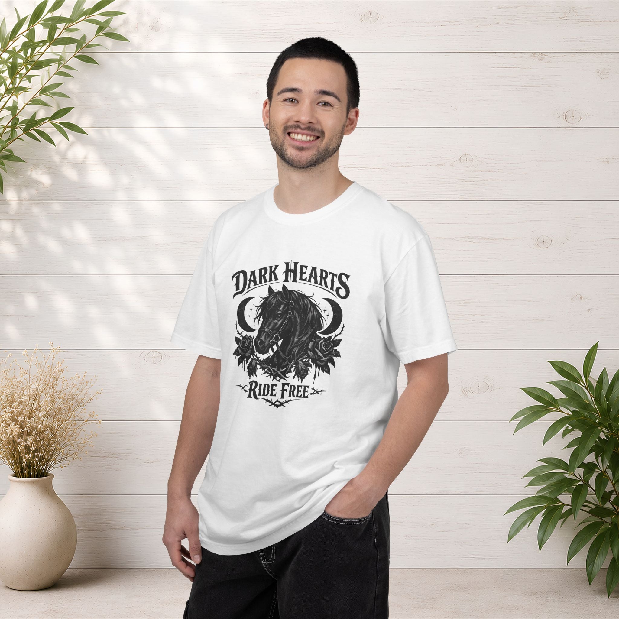 Dark Hearts Ride Free T-Shirt — Gothic Horse Rider Graphic Tee
