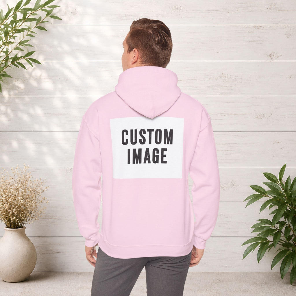 Custom Front Small Left and Back Image Hoodie — Personalized White Pullover Hooded Sweatshirt