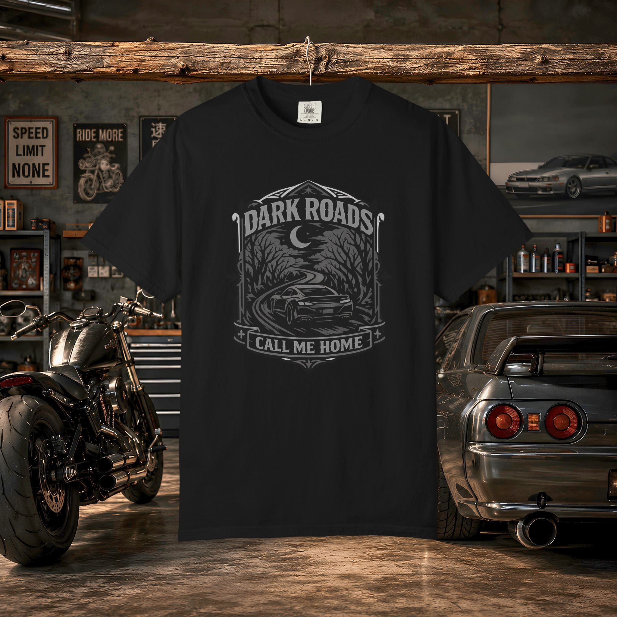 Dark Roads Call Me Home T-Shirt — Vintage Night Drive Graphic Tee