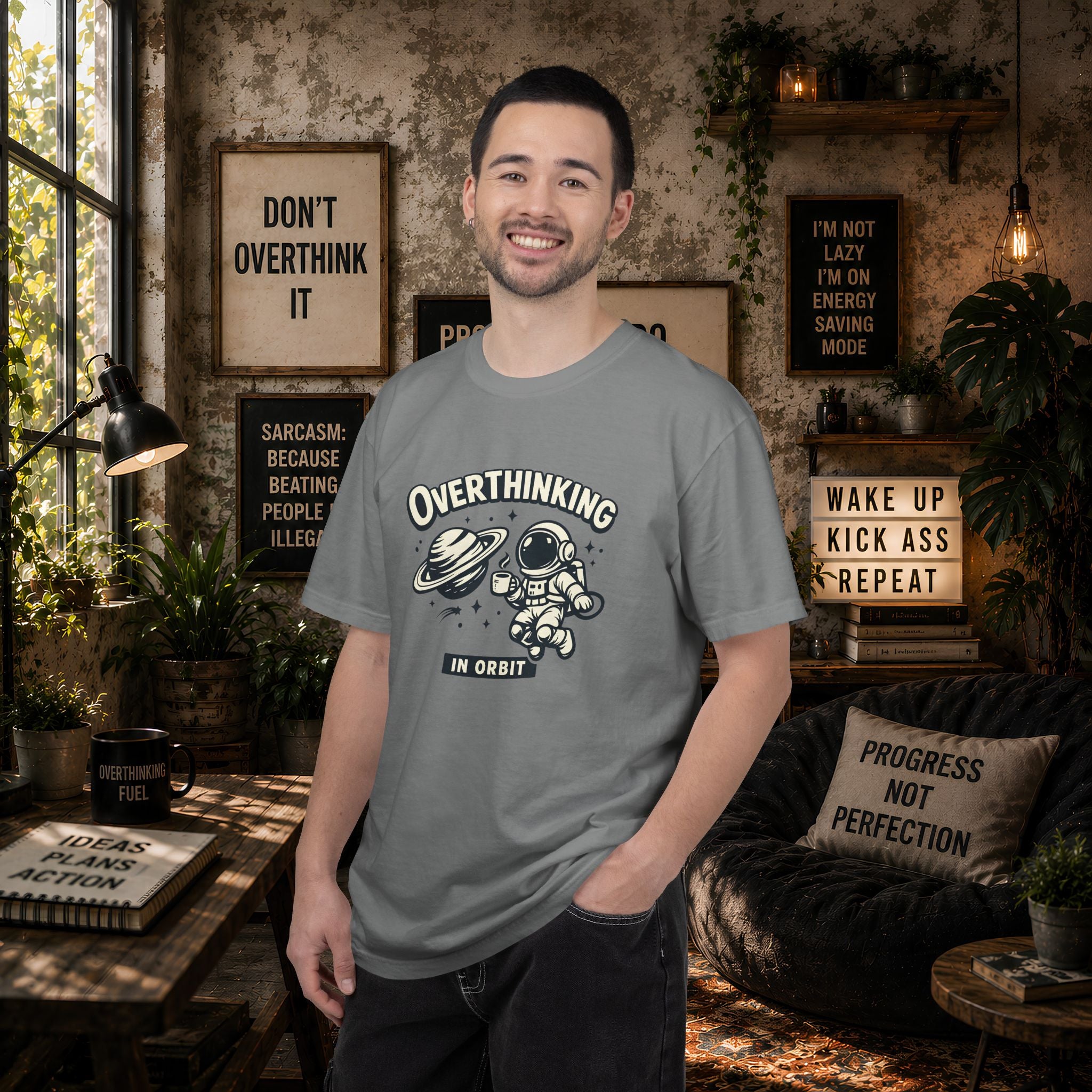 Overthinking In Orbit T-Shirt — Cute Astronaut Graphic Tee