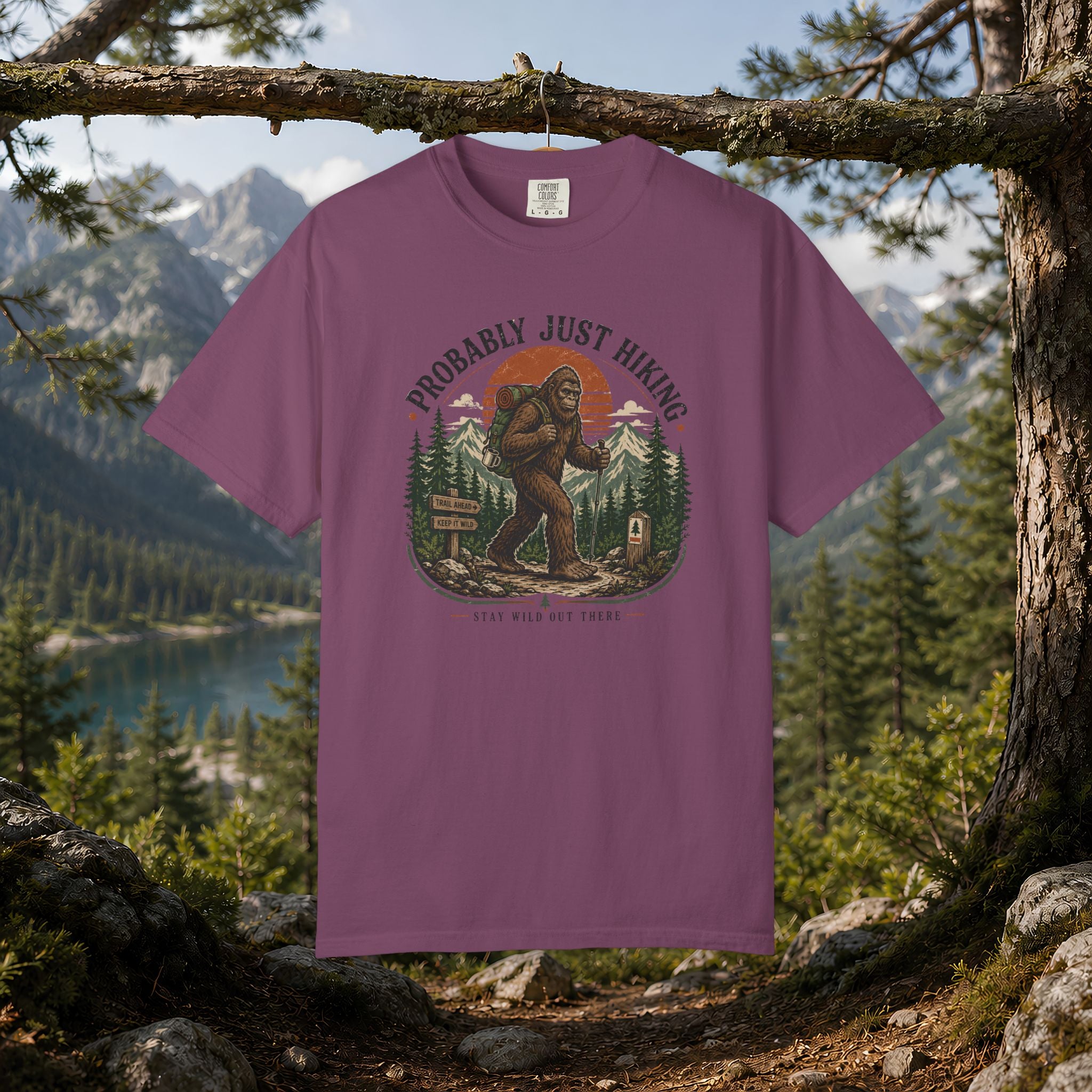 Probably Just Hiking T-Shirt — Bigfoot Forest Adventure Tee